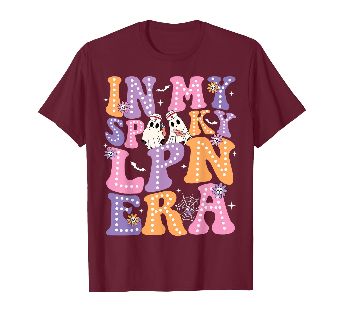 Groovy In My Spooky LPN Era Ghost Nurse Halloween Nursing T-Shirt