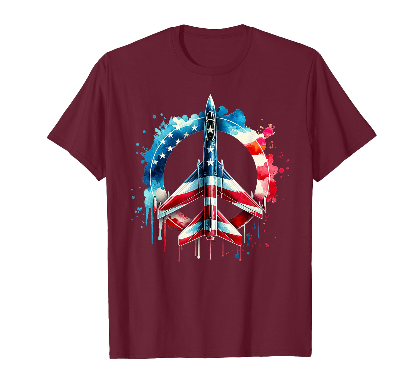 Flying Jet American Flag Peace Sig USA Patriotic July 4th T-Shirt