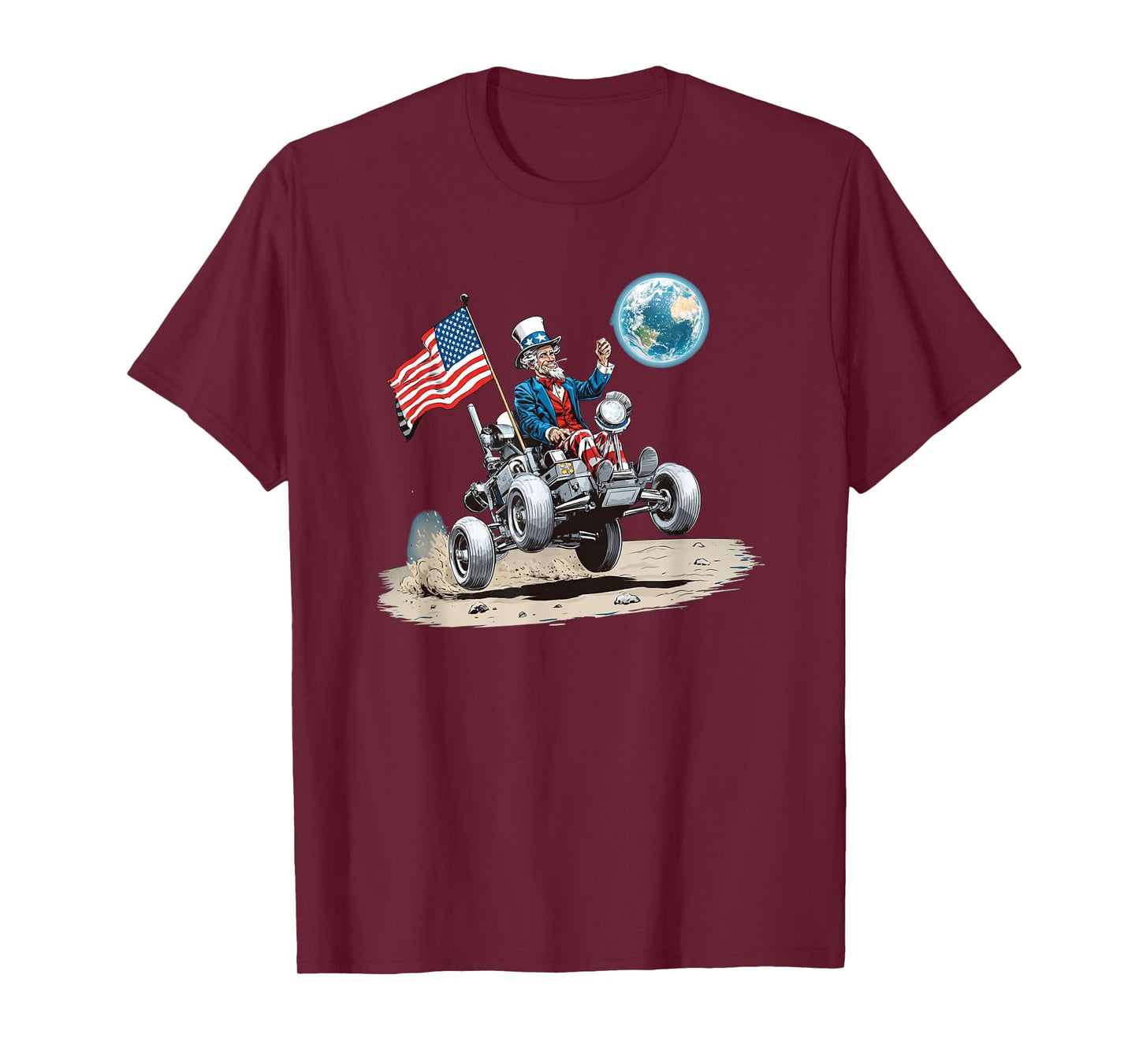 Nice Moon Vehicle with Patriotic Flag and Earth T-Shirt