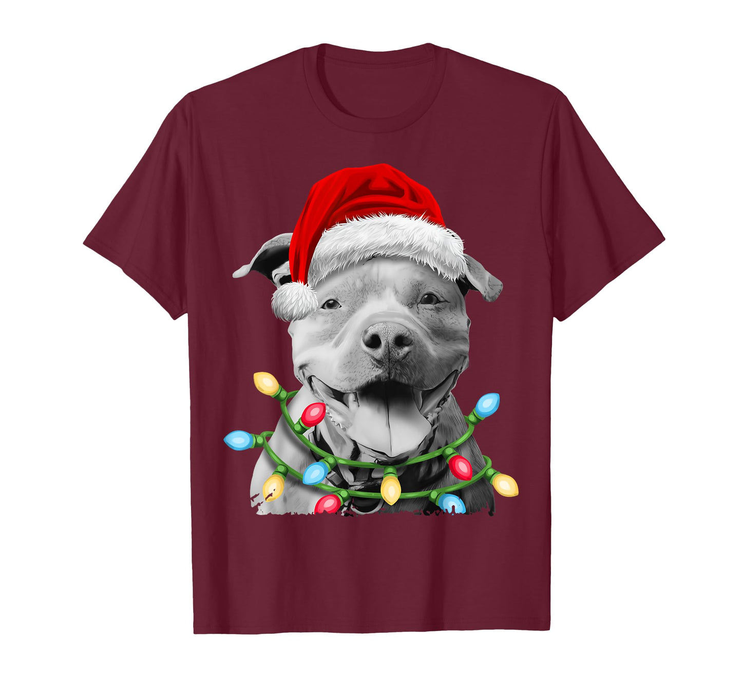 Pit Bull Santa Christmas Tree Lights Xmas Boys Dog Dogmas T-Shirt