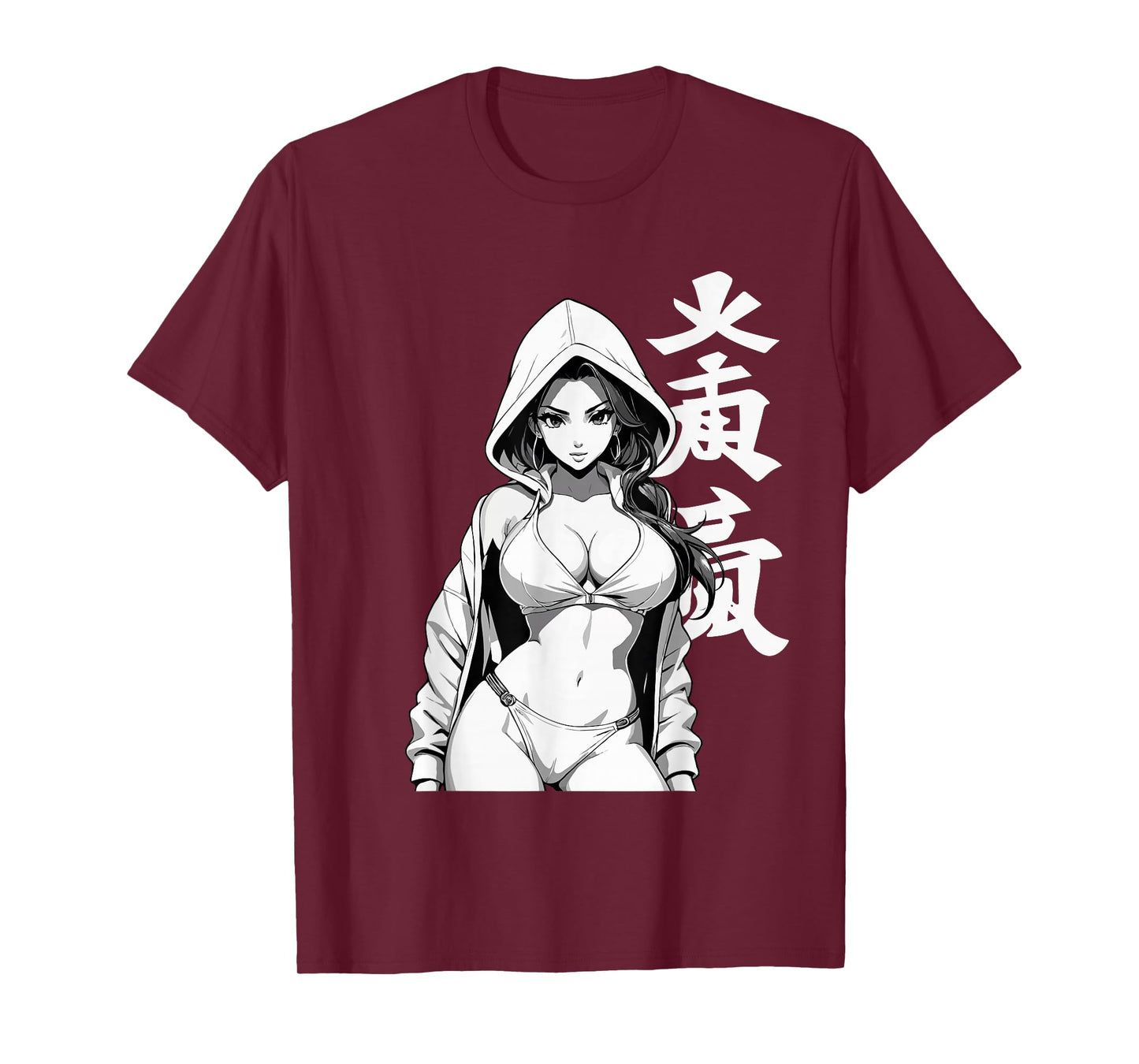 Sexy Waifu Sport Anime Girl Japanese in Black White Art T-Shirt