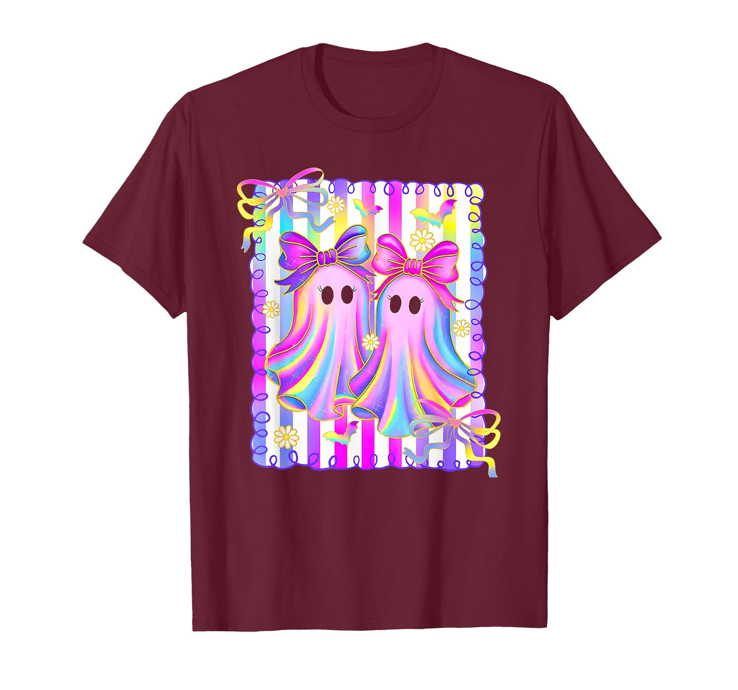 Colorful Aesthetic Halloween Ghosts Girly Girls Coquette Bow T-Shirt