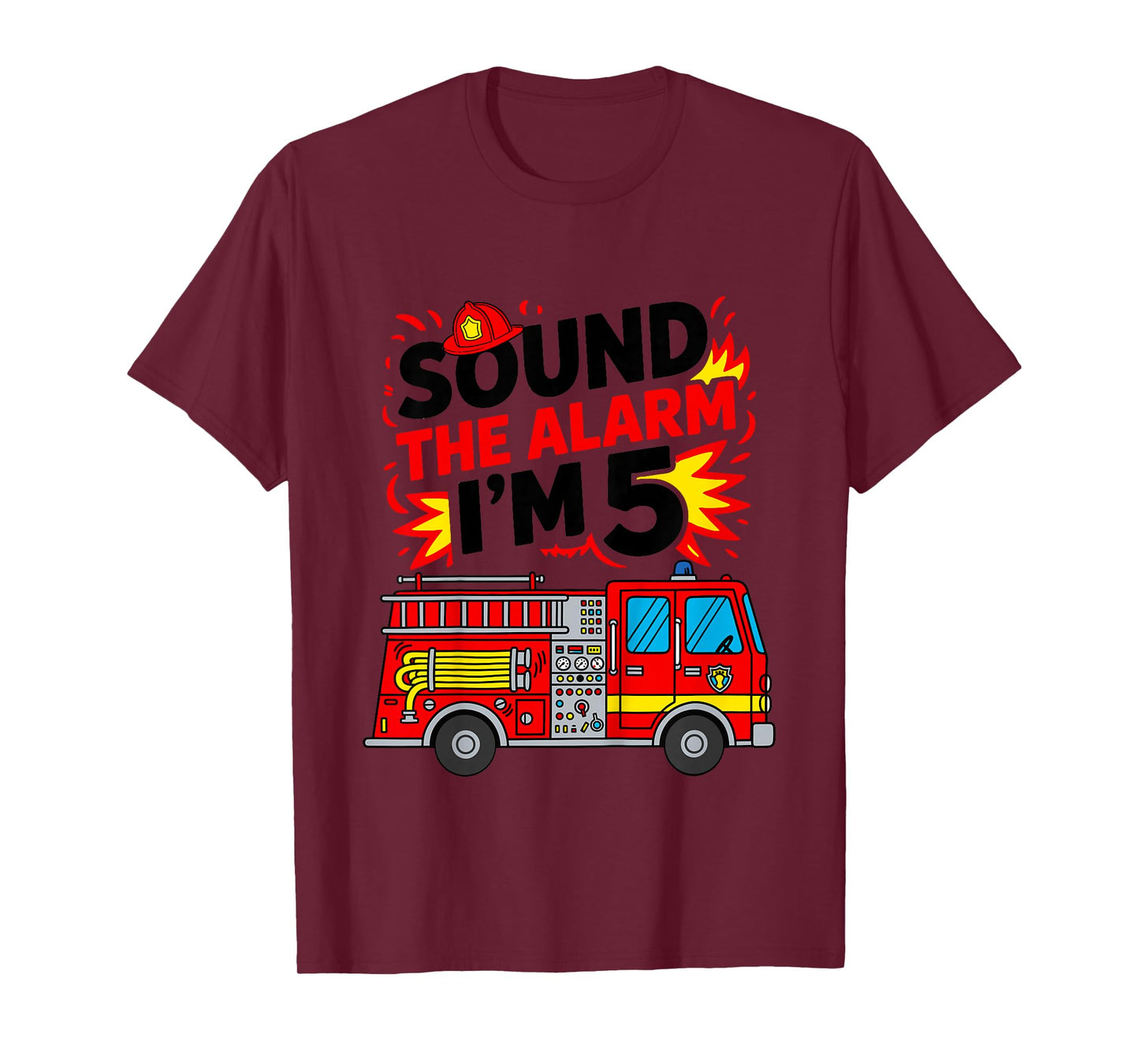 Kids Sound The Alarm I'm 5 Fire Truck 5th Birthday Boys Kids T-Shirt