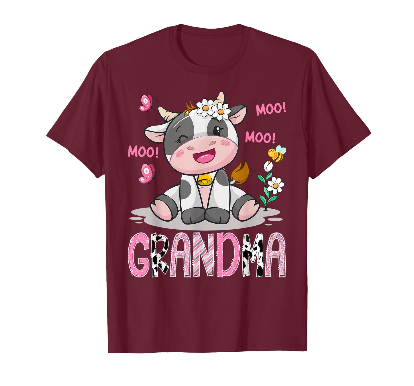 Grandma Pink Farm Cute Cow Moo Moo Birthday Girl Matching T-Shirt