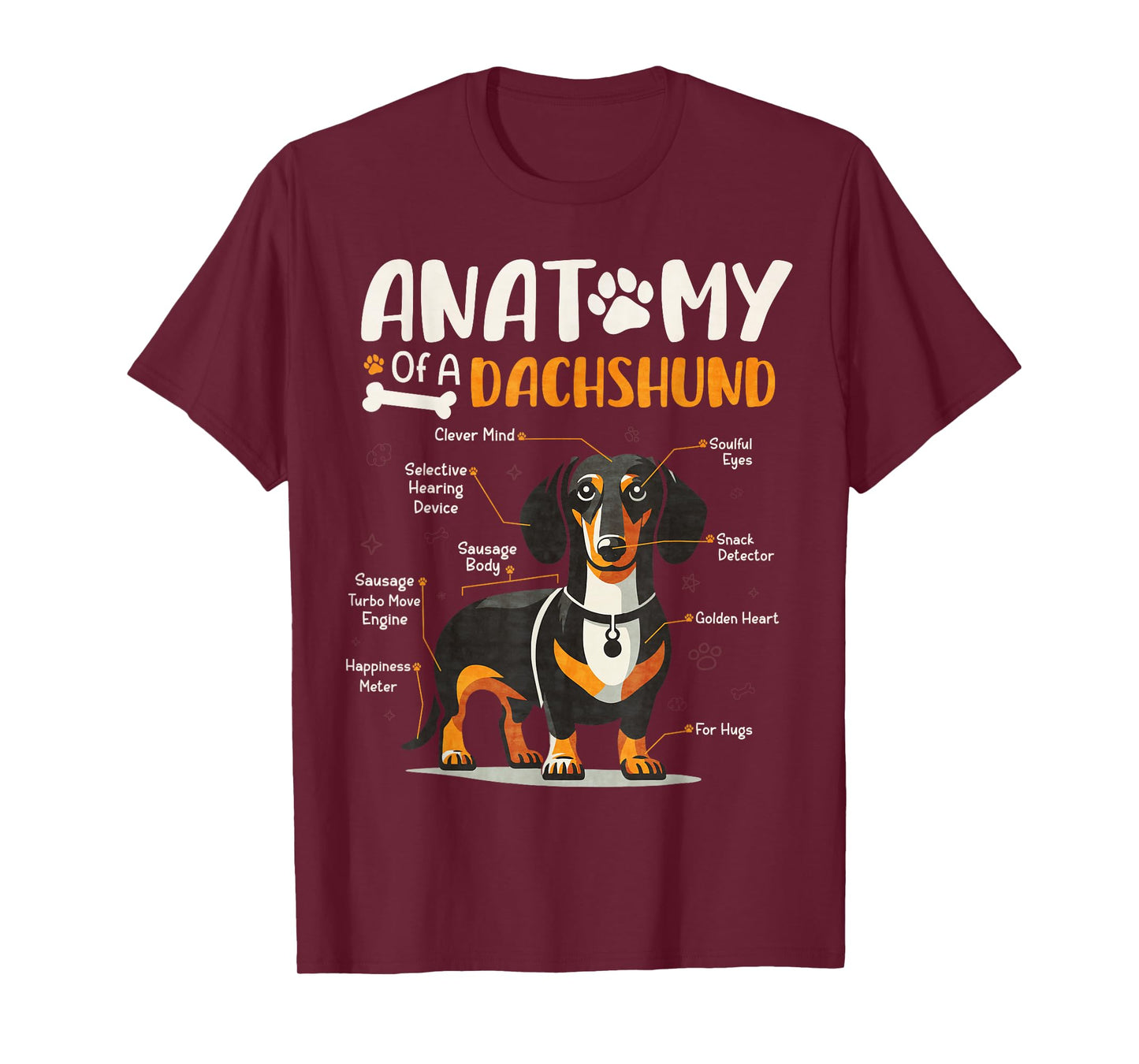 Vintage Anatomy Of A Dachshund Dog Funny Puppy Weiner Lover T-Shirt