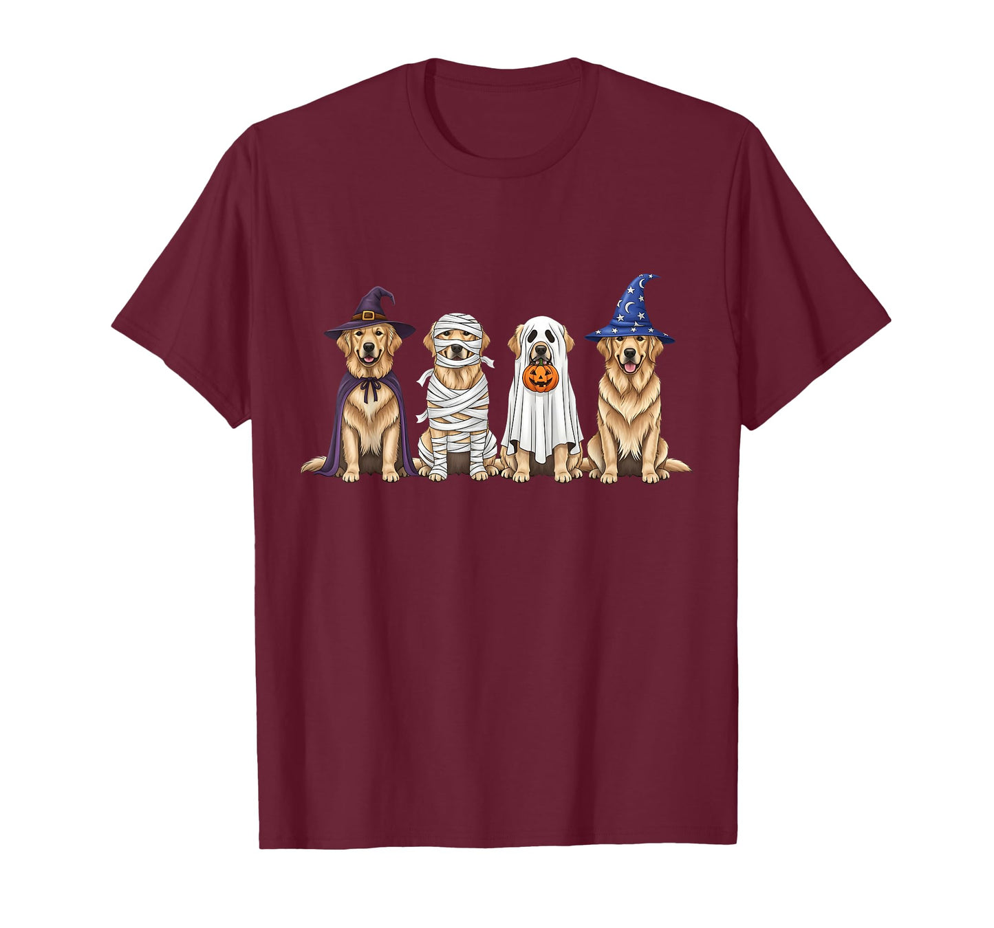 Golden Retriever Dog Witch Mummy Ghost Boo Costume Halloween T-Shirt