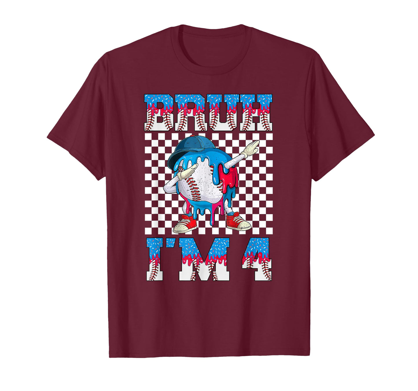 Bruh 4th Birthday Boy Baseball Ice Cream Drip 4 Year Olds T-Shirt