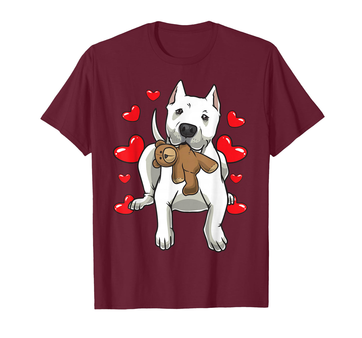 Dogo Argentino Dog With Stuffed Animal And Hearts T-Shirt