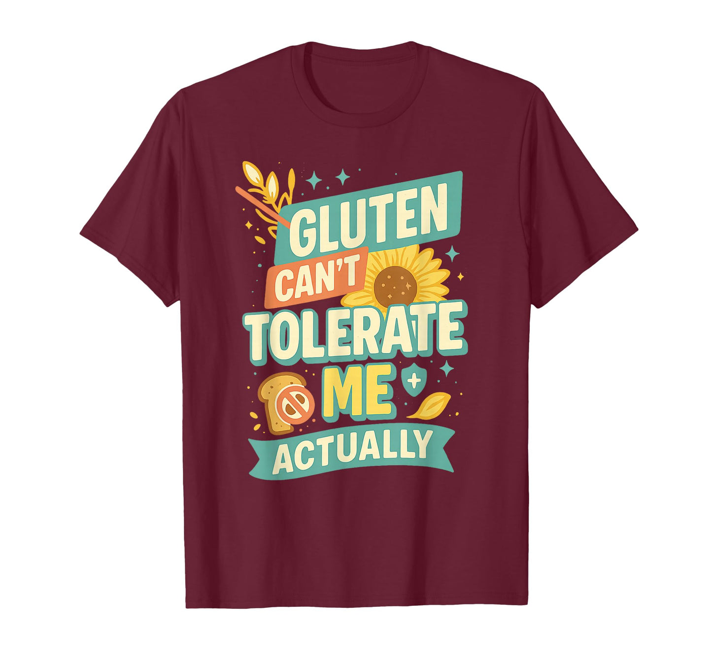 Funny Retro Vintage Groovy Gluten Can t Tolerate Me Actually T-Shirt