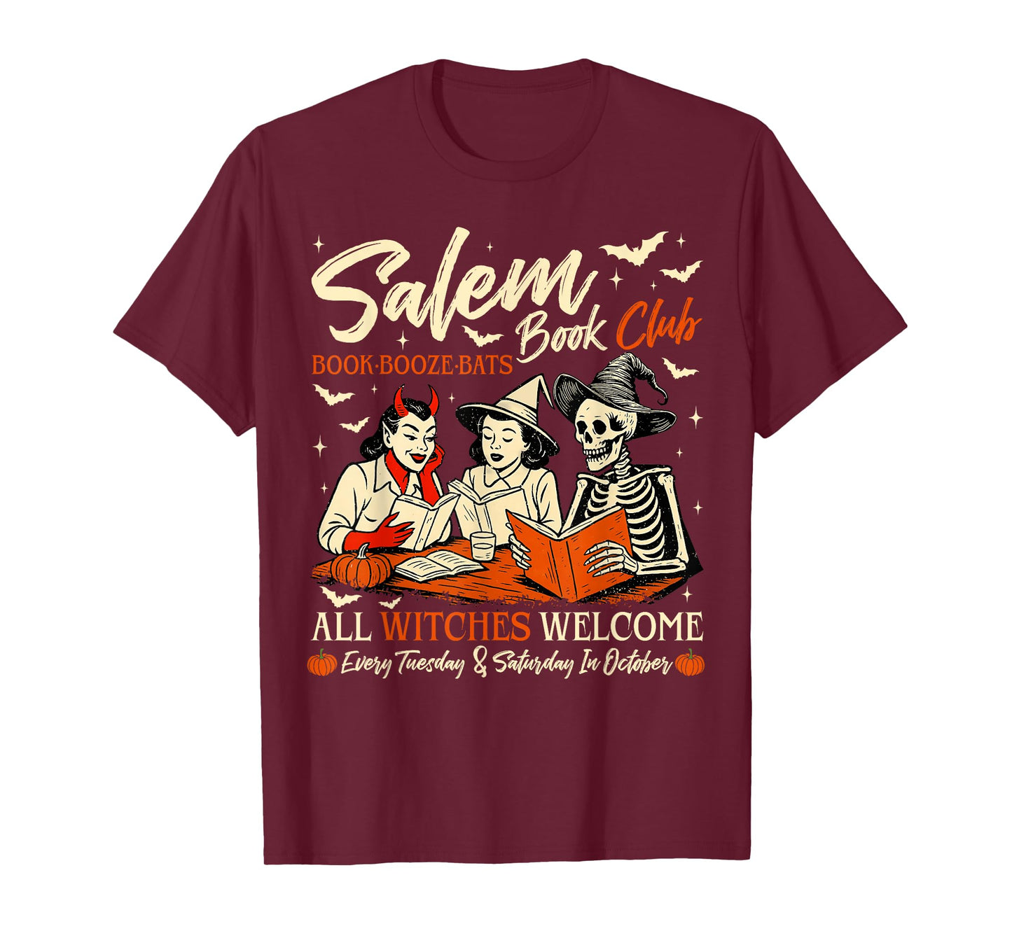 Retro Salem Book Club Spooky Witchy Reader Bookish Halloween T-Shirt