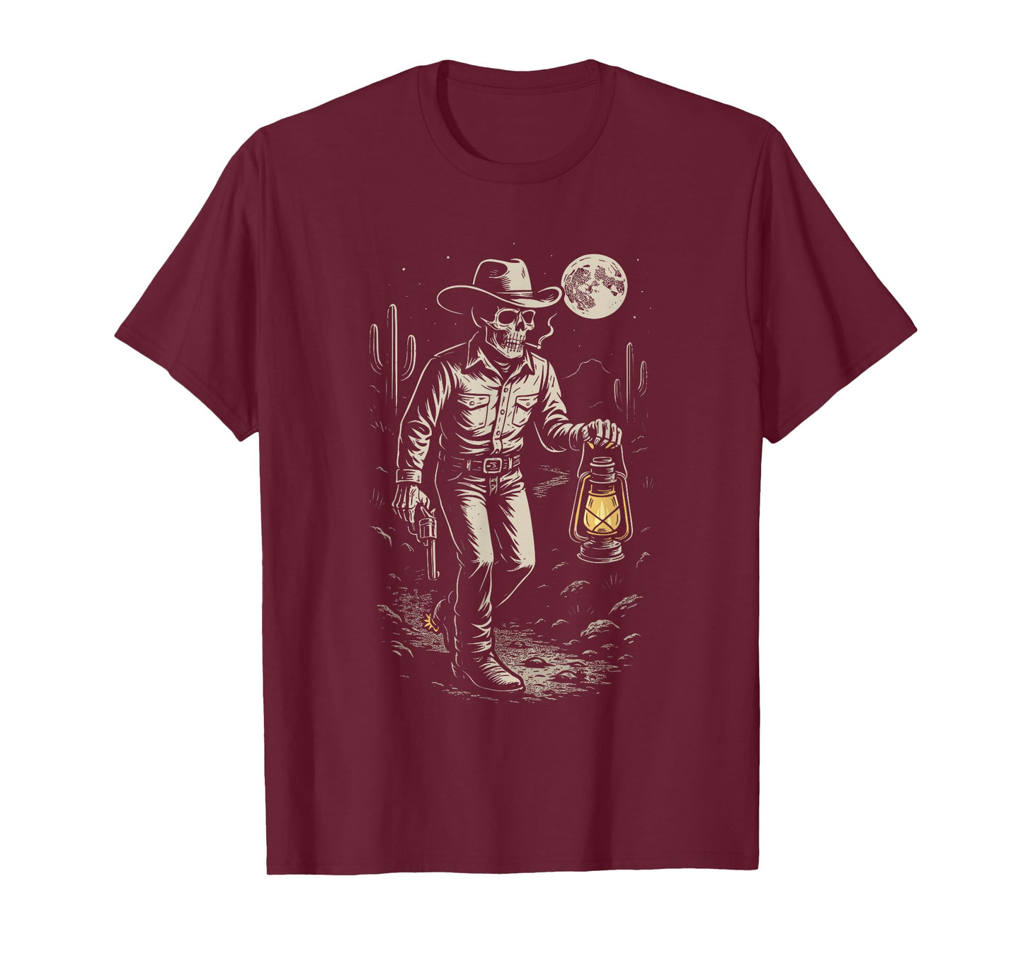 Vintage Skeleton Cowboy Smoking Moon Goth Western Gothic T-Shirt