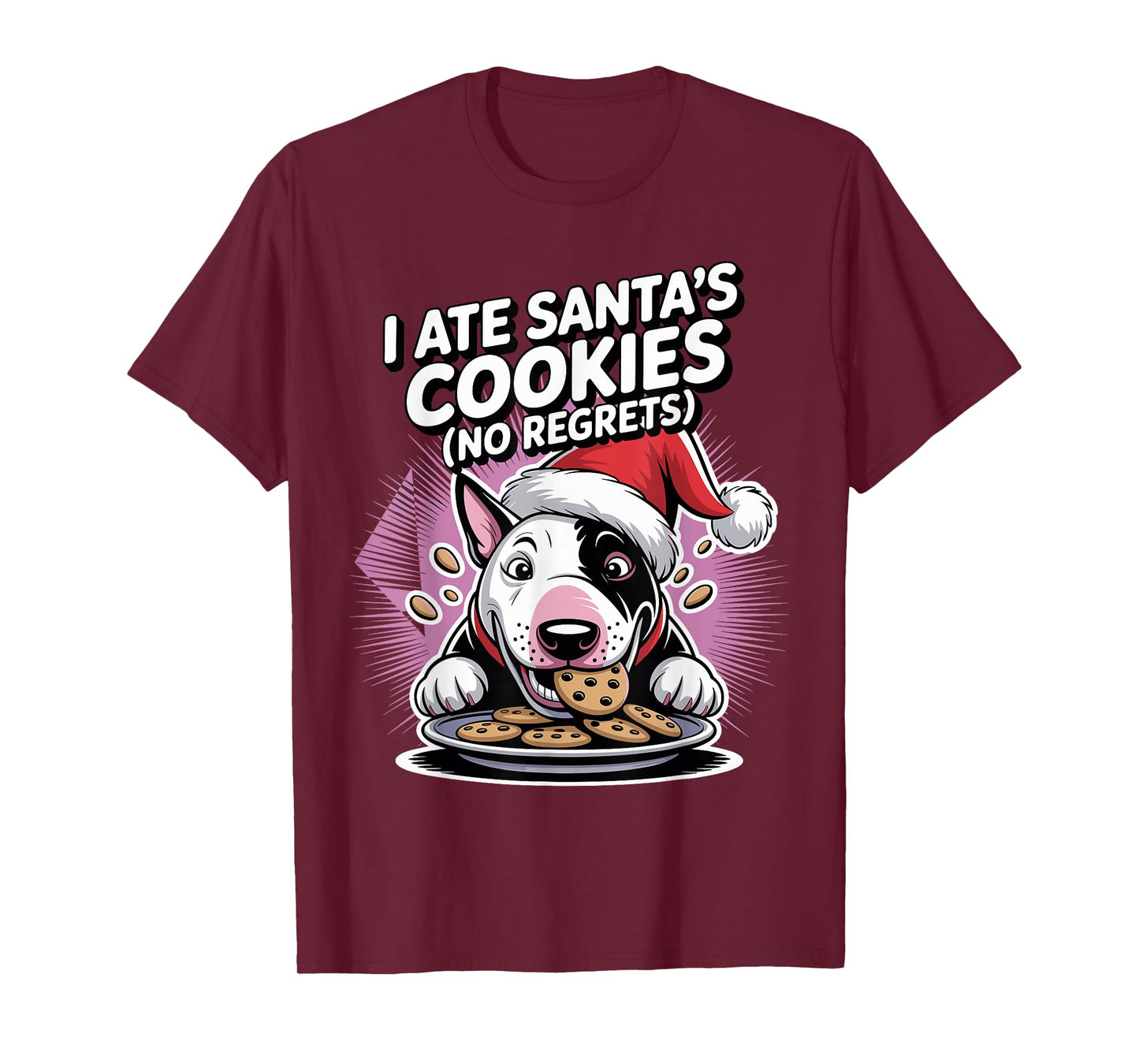 I Ate Santas Cookies Xmas Puppy Funny Christmas Bull Terrier T-Shirt