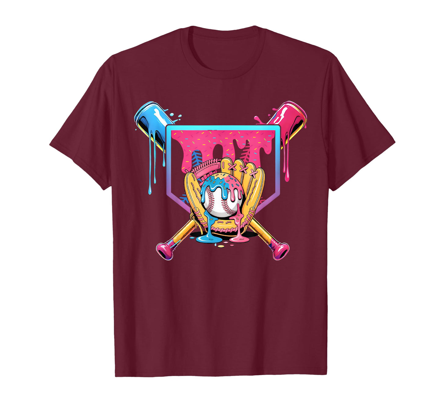 Baseball Home Plate Dripping Ice Cream Drip Youth Boys T-Shirt