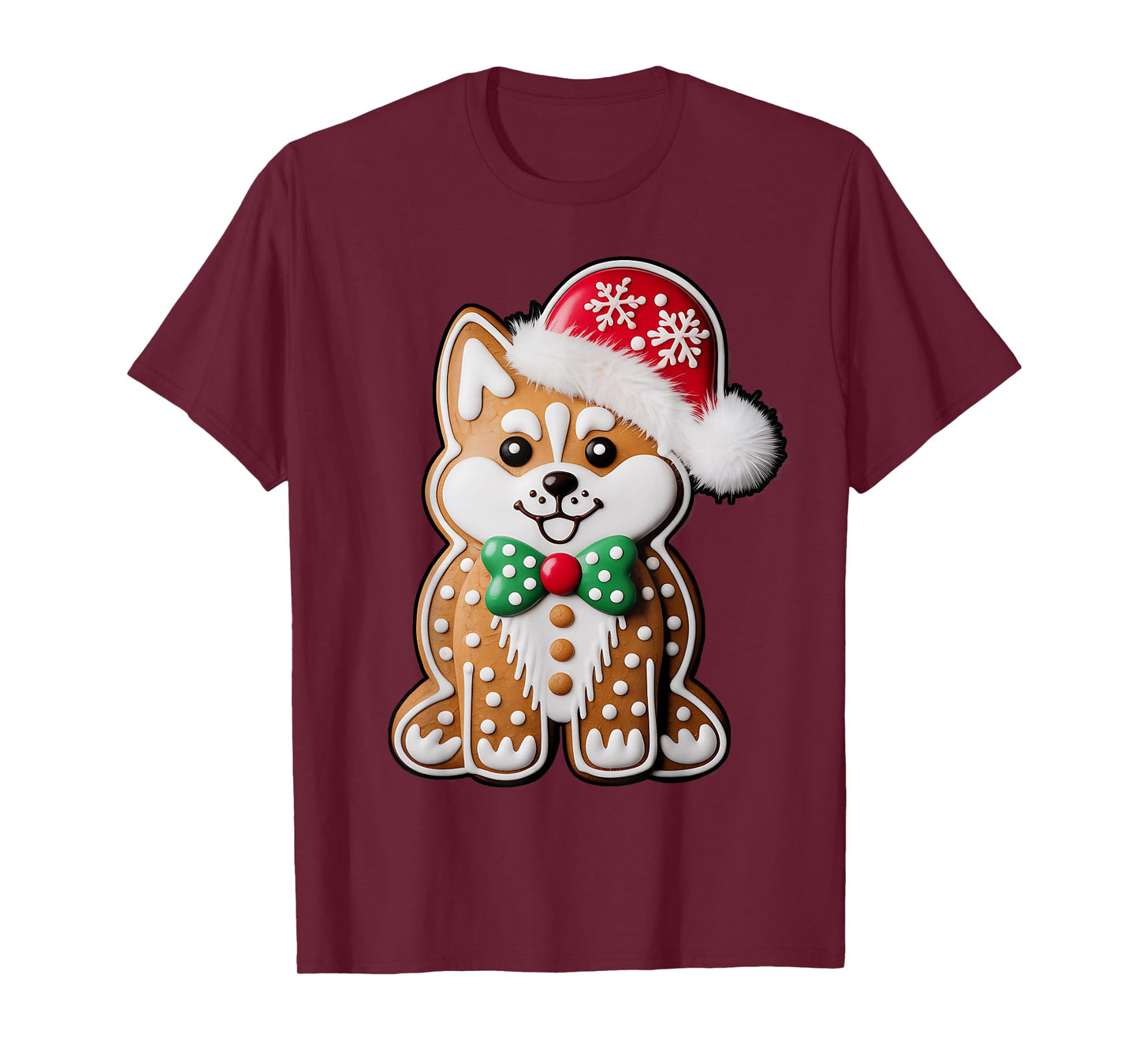 Funny Gingerbread Siberian Husky Dog Christmas Womens Mens T-Shirt