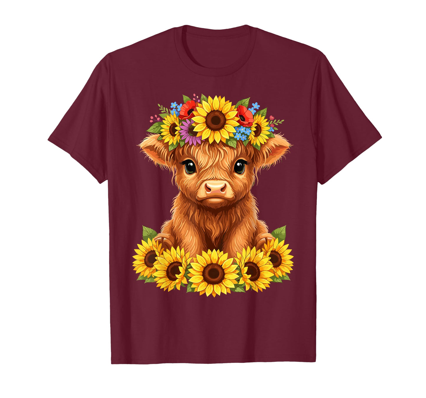 Highland Cow Sunflower Floral Country Farm T-Shirt