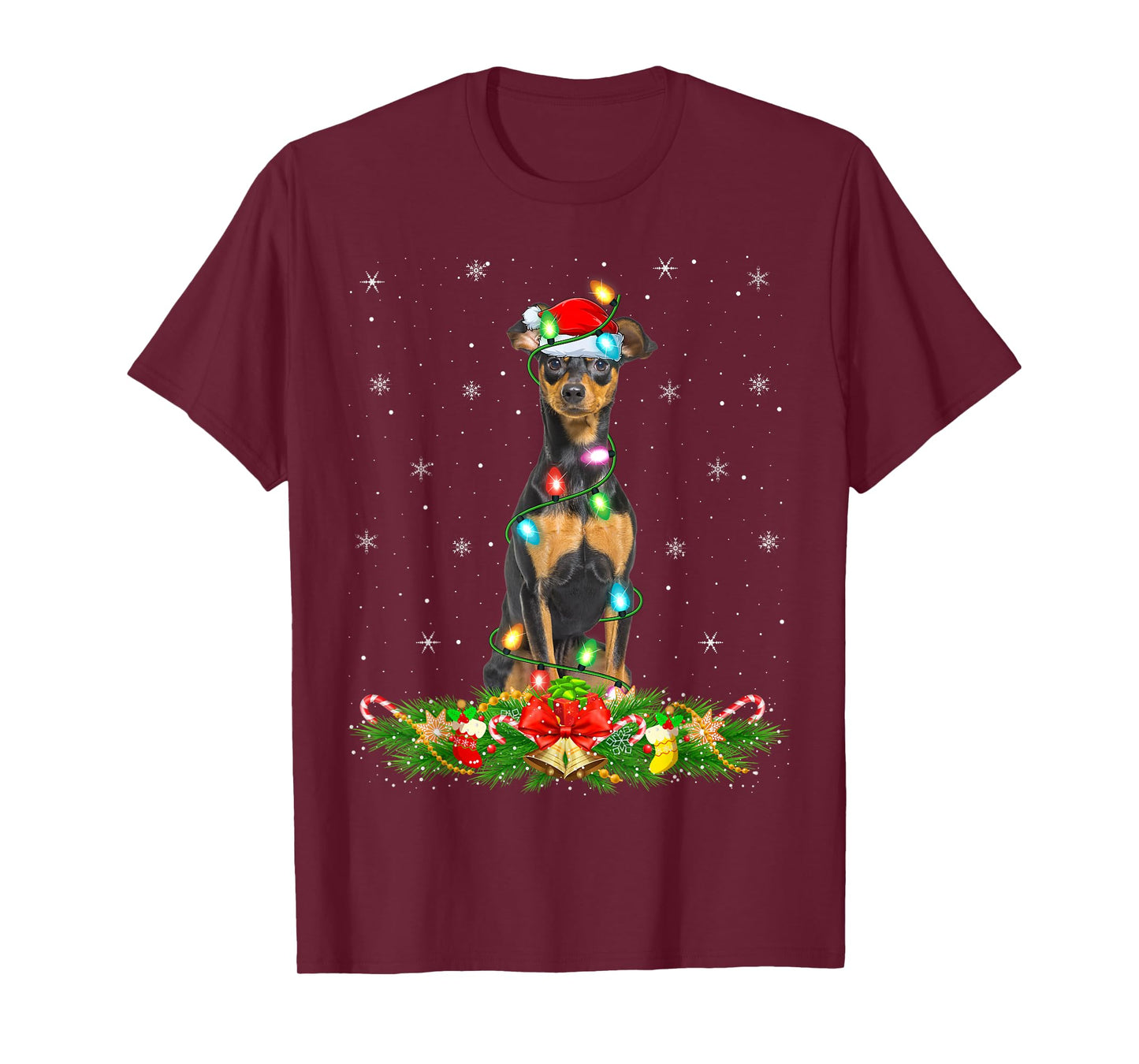 Lighting Xmas Santa Miniature Pinscher Dog Christmas T-Shirt