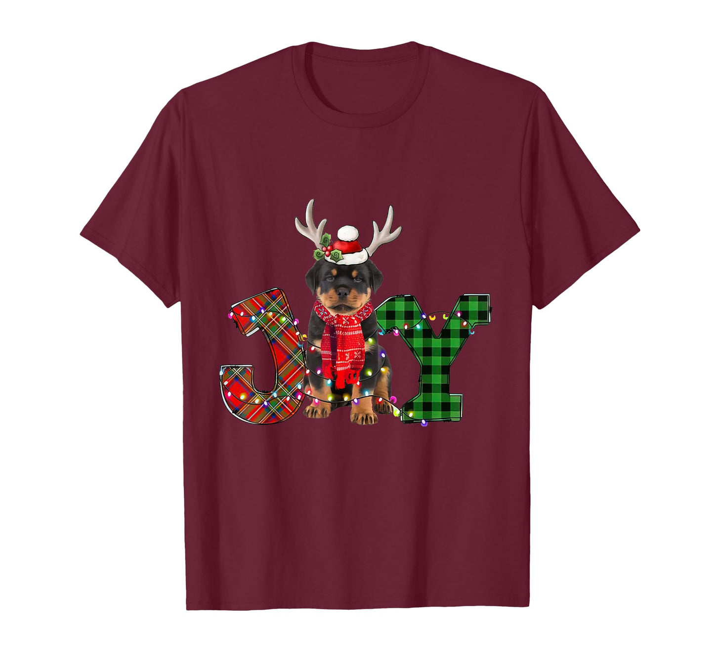 Joy Christmas Lights Rottweiler Dog Santa Hat Pajama T-Shirt for Men Women Kids