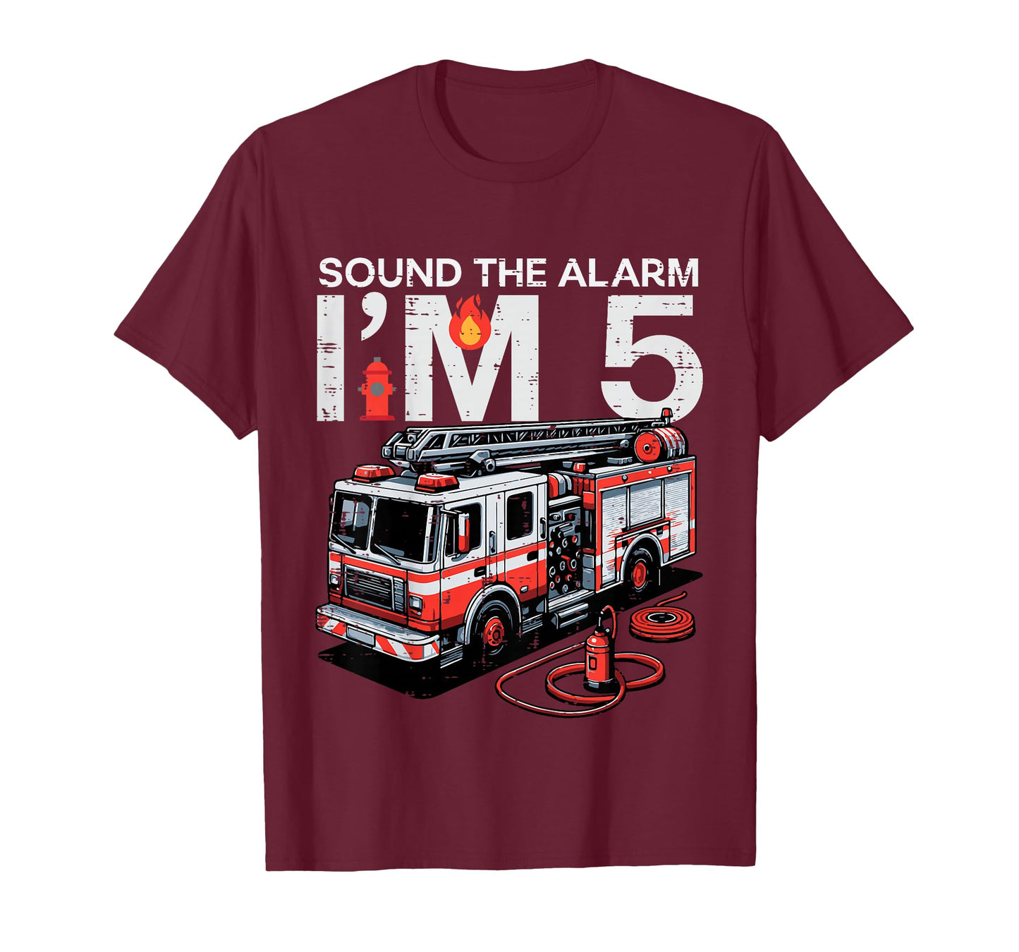 Sound The Alarm Im 5 Fire Truck 5th Birthday Bday Boys Kids T-Shirt