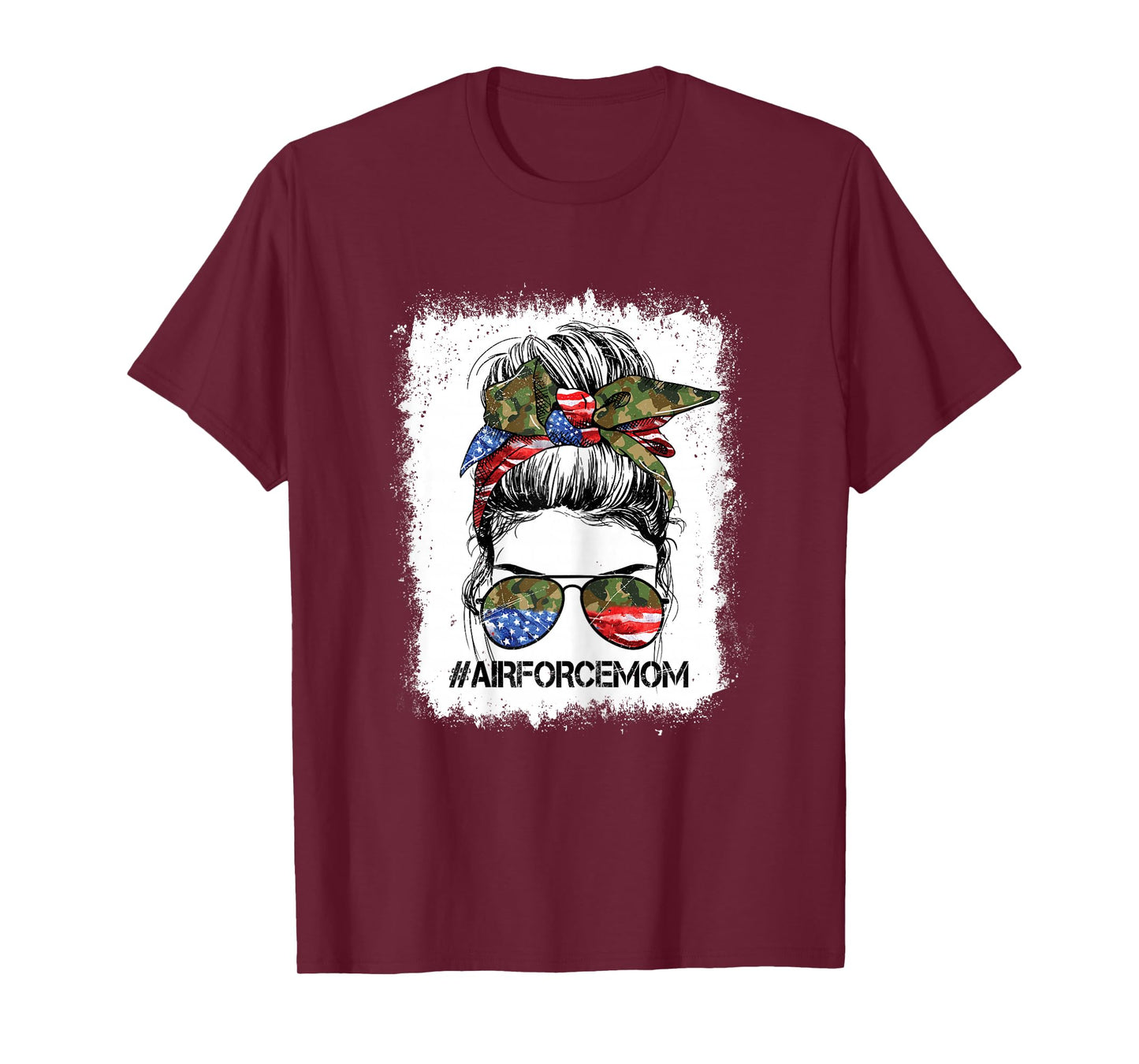 All American Airforce Mom Messy Bun US Flag 4th Of July T-Shirt