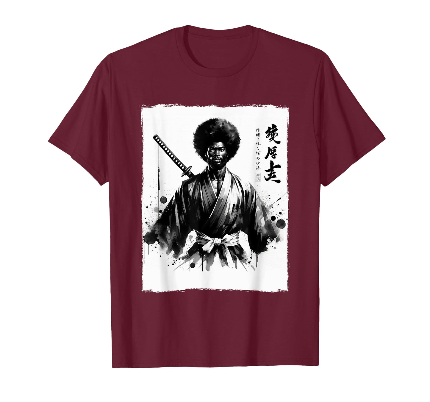 Vintage Afro African Samurai Ukiyo-e Japanese Art Graphic T-Shirt