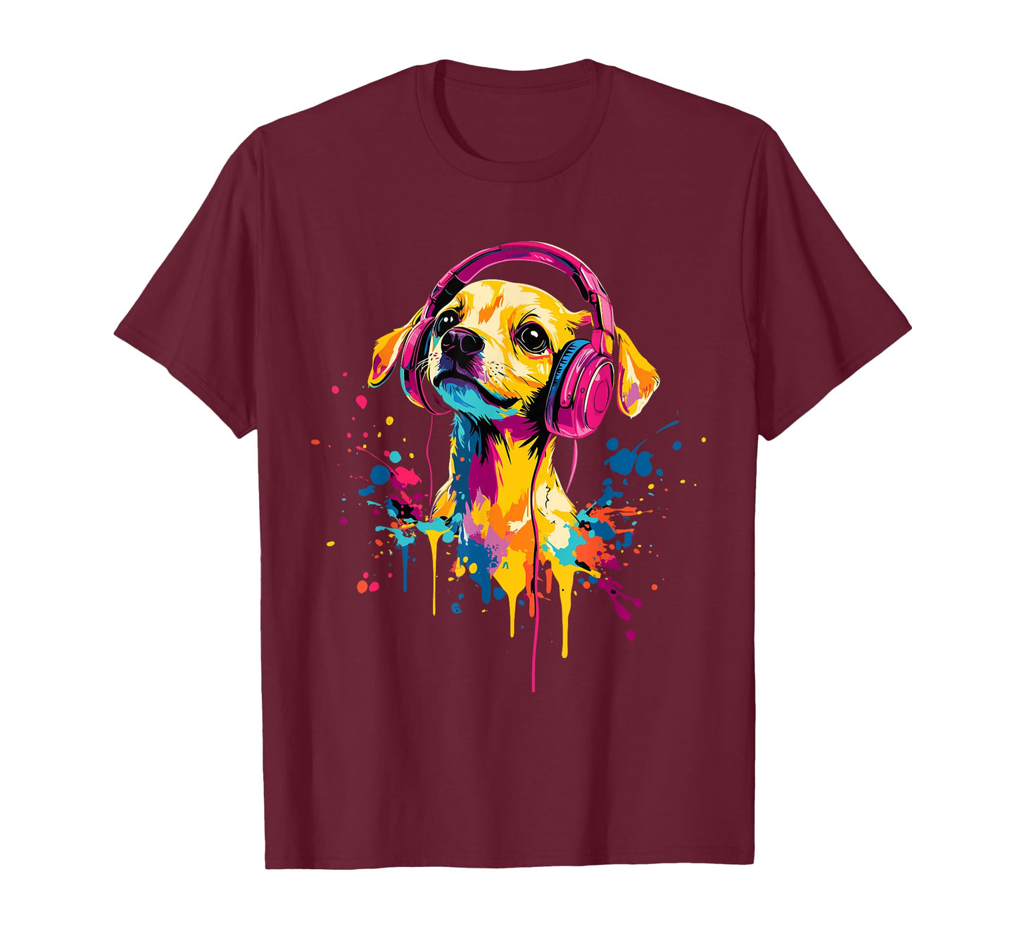 Chiweenie Lover Pop Art Wearing Headphones Funny Chiweenie T-Shirt