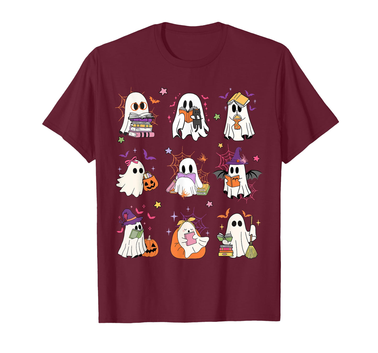 Funny Ghost Book Reading Halloween Books Lover Teacher Kids T-Shirt
