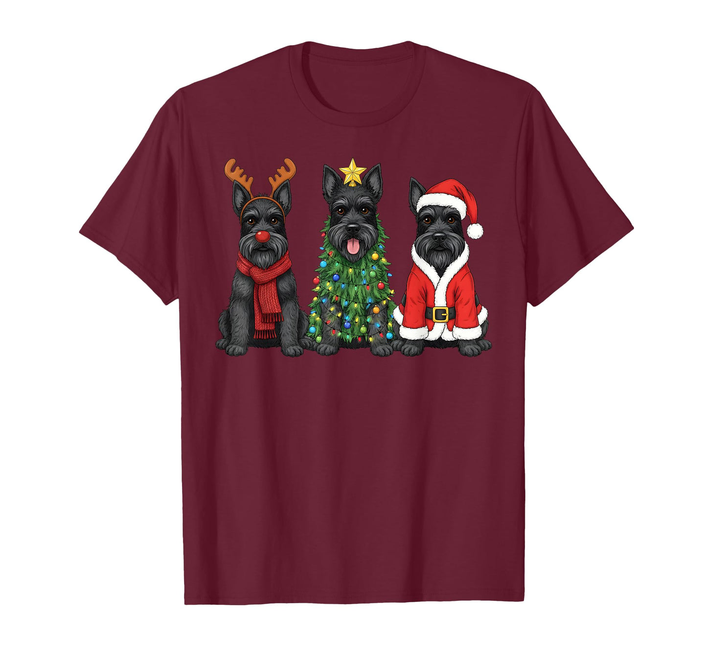 Retro Christmas Scottish Terrier Santa Reindeer Dog Lover T-Shirt