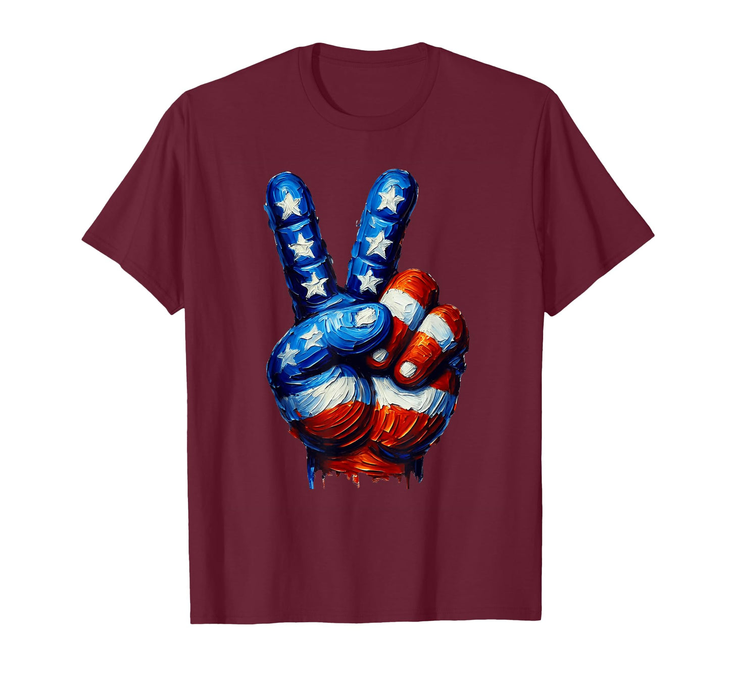 Peace Sign Hand USA Flag 4th of July Patriotic Men Women T-Shirt