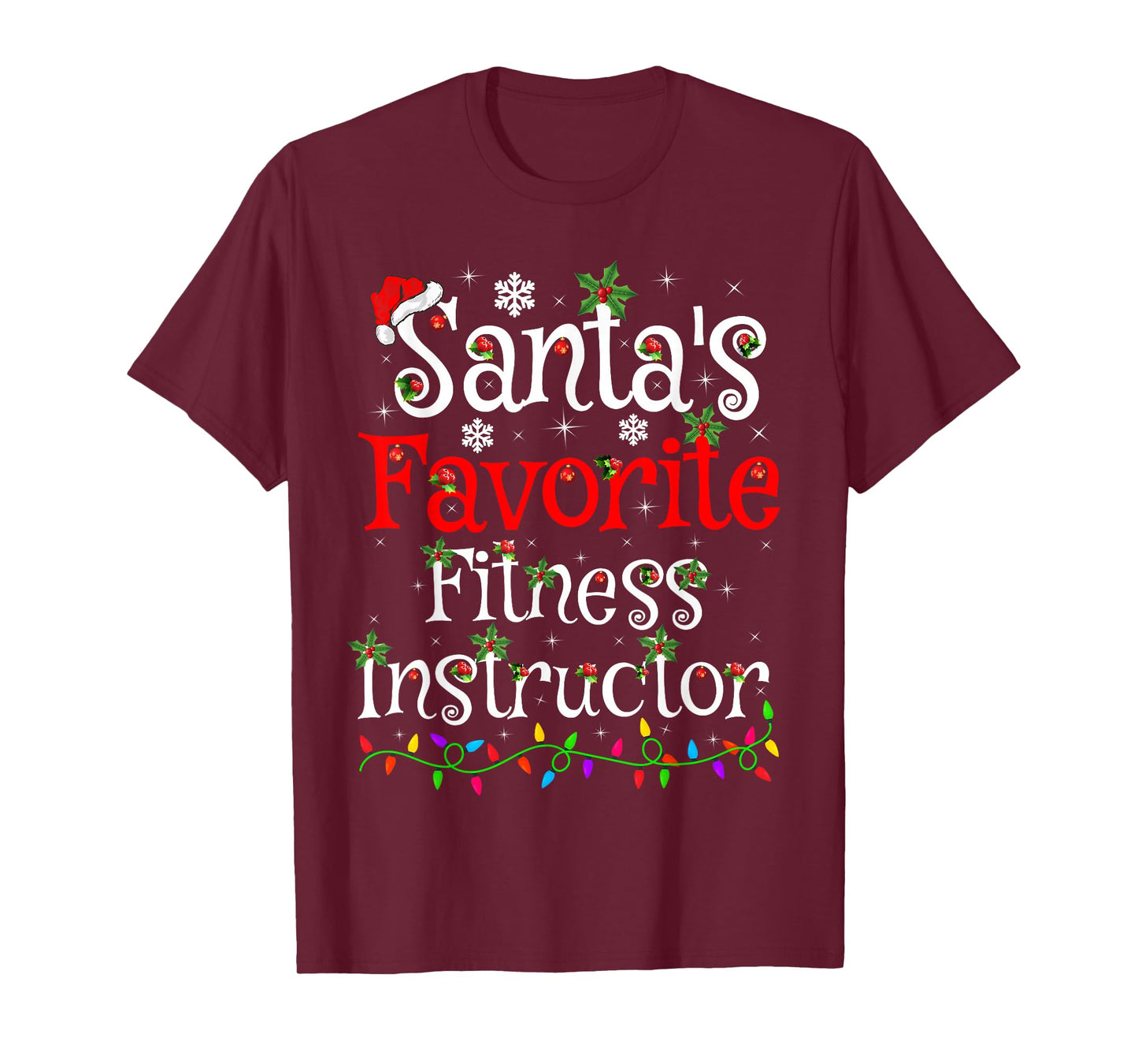 Xmas Lighting Santa's Favorite Fitness Instructor Christmas T-Shirt