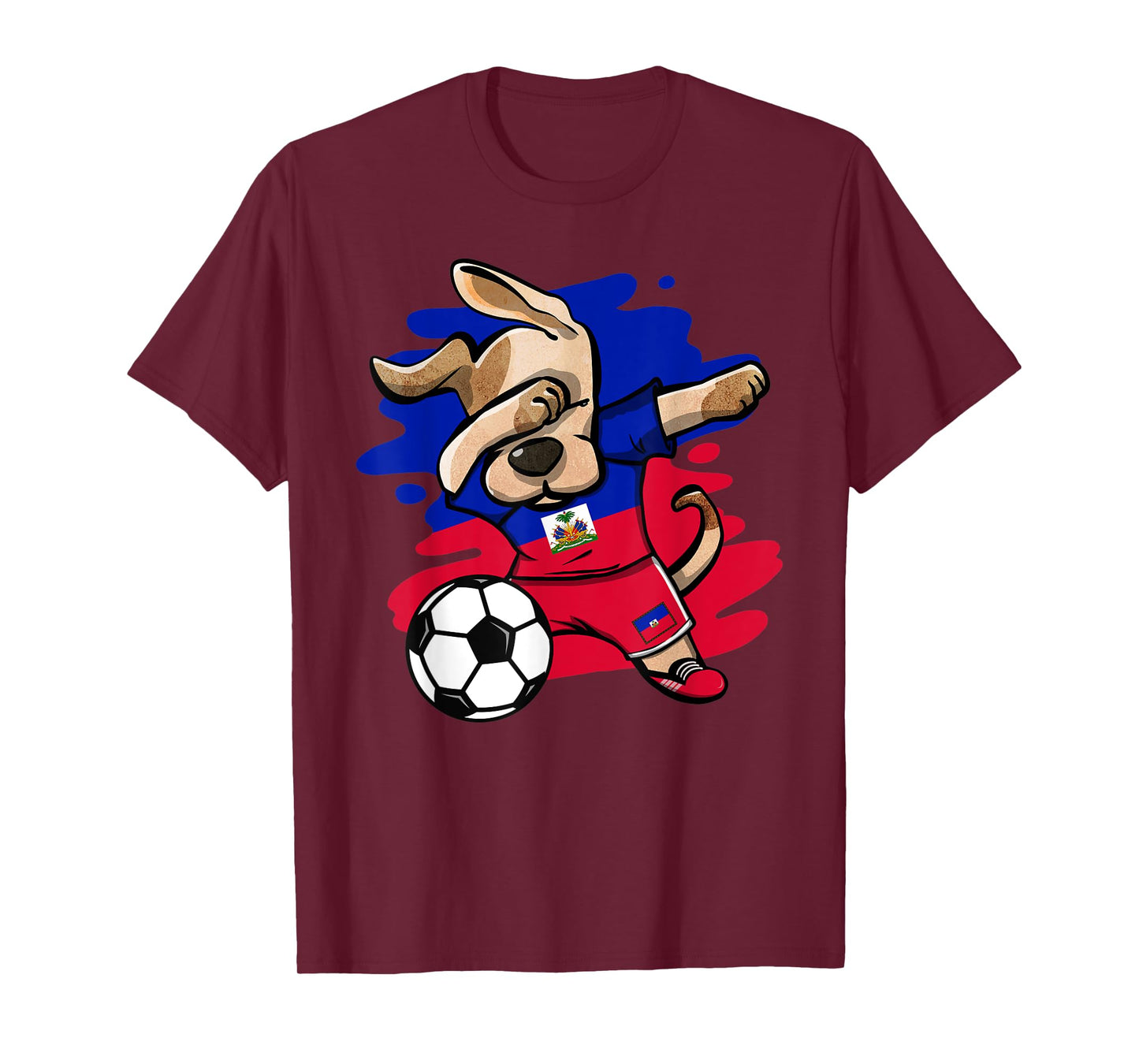 Dabbing Dog Haiti Soccer Fans Jersey Haitian Flag Football Men Women Kids T-Shirt