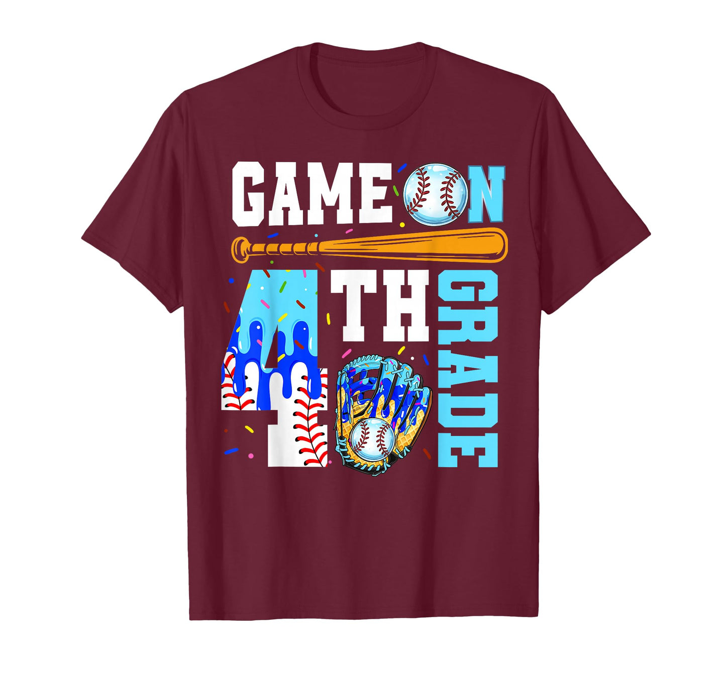 4th Grade Back To School Baseball Drip Ice Cream Game On T-Shirt