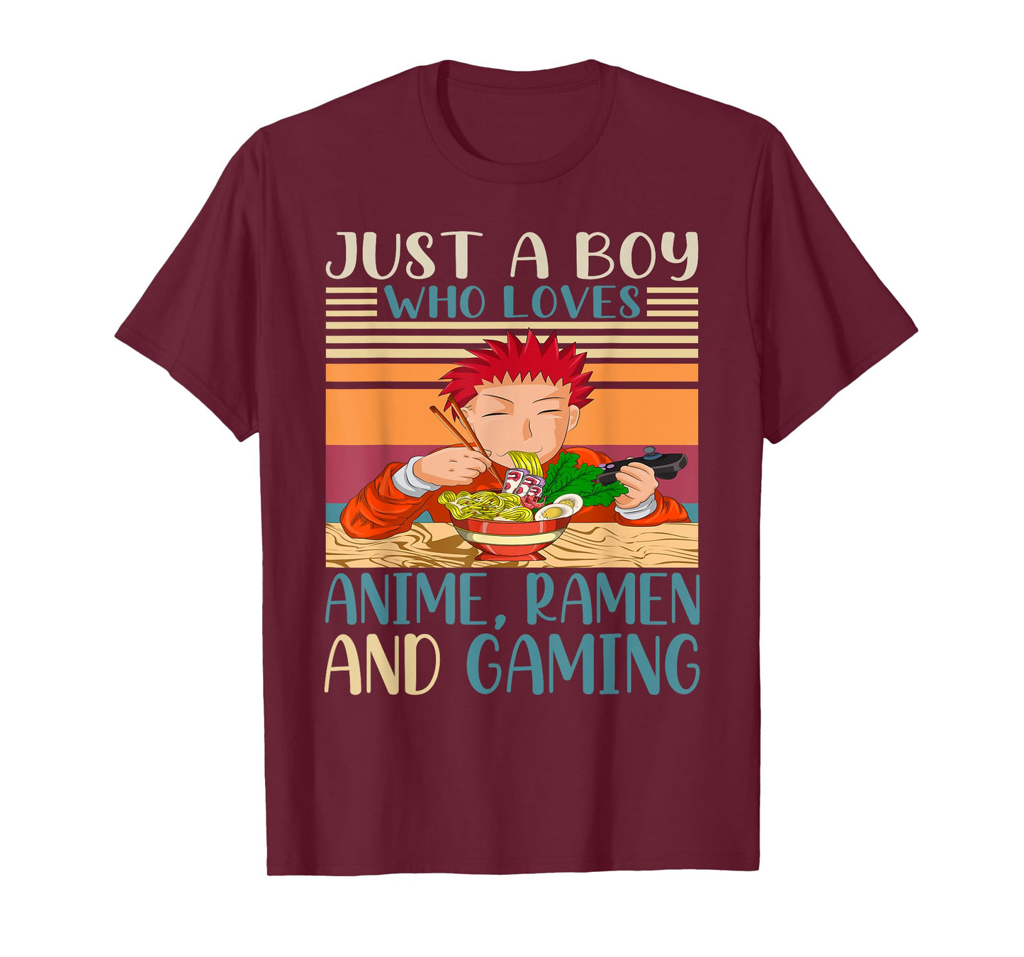 Just A Boy Who Loves Anime Ramen and Gaming Retro Anime T-Shirt