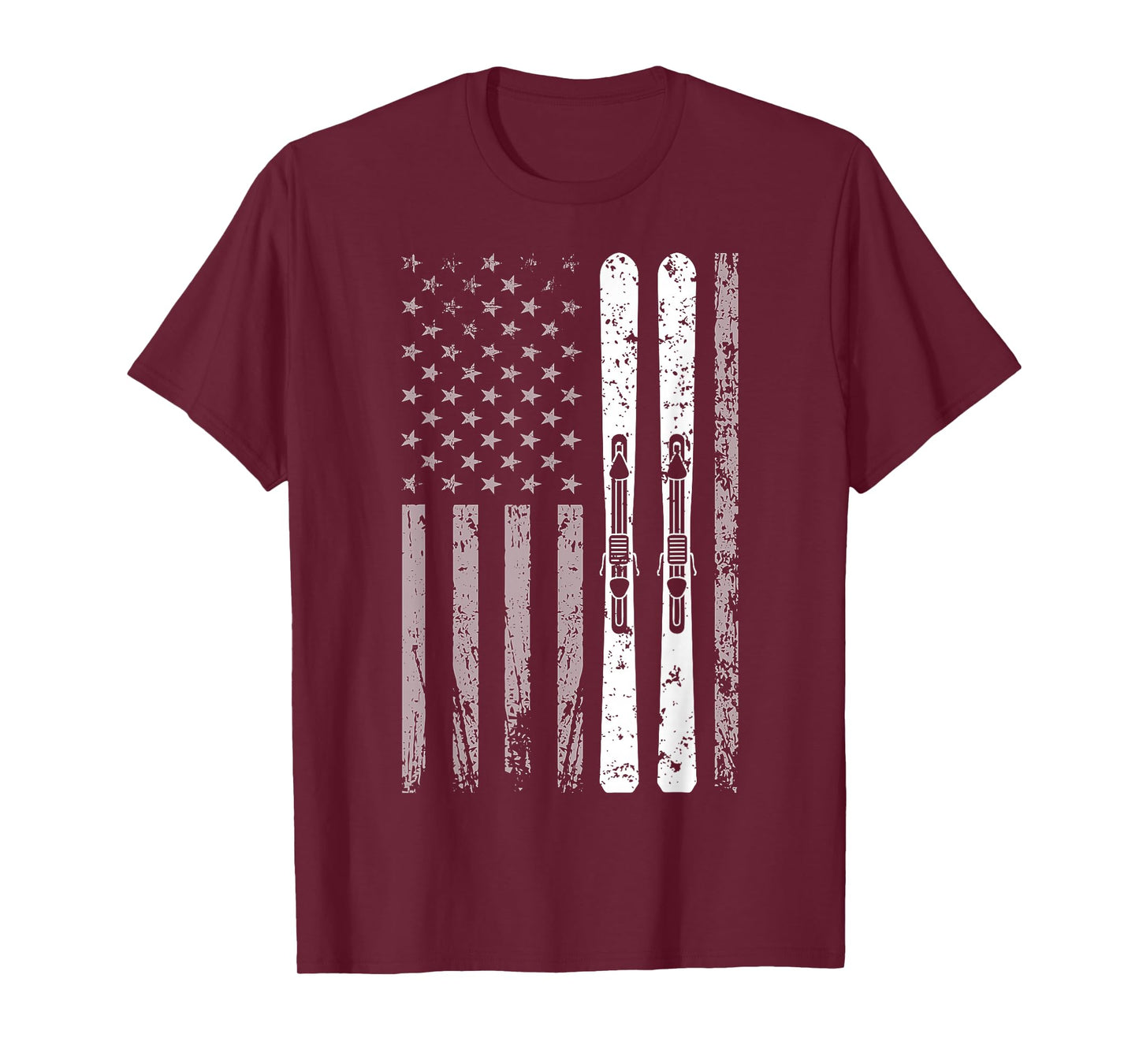 Downhill Ski Team 4th of July USA American Flag Skiing Skier T-Shirt