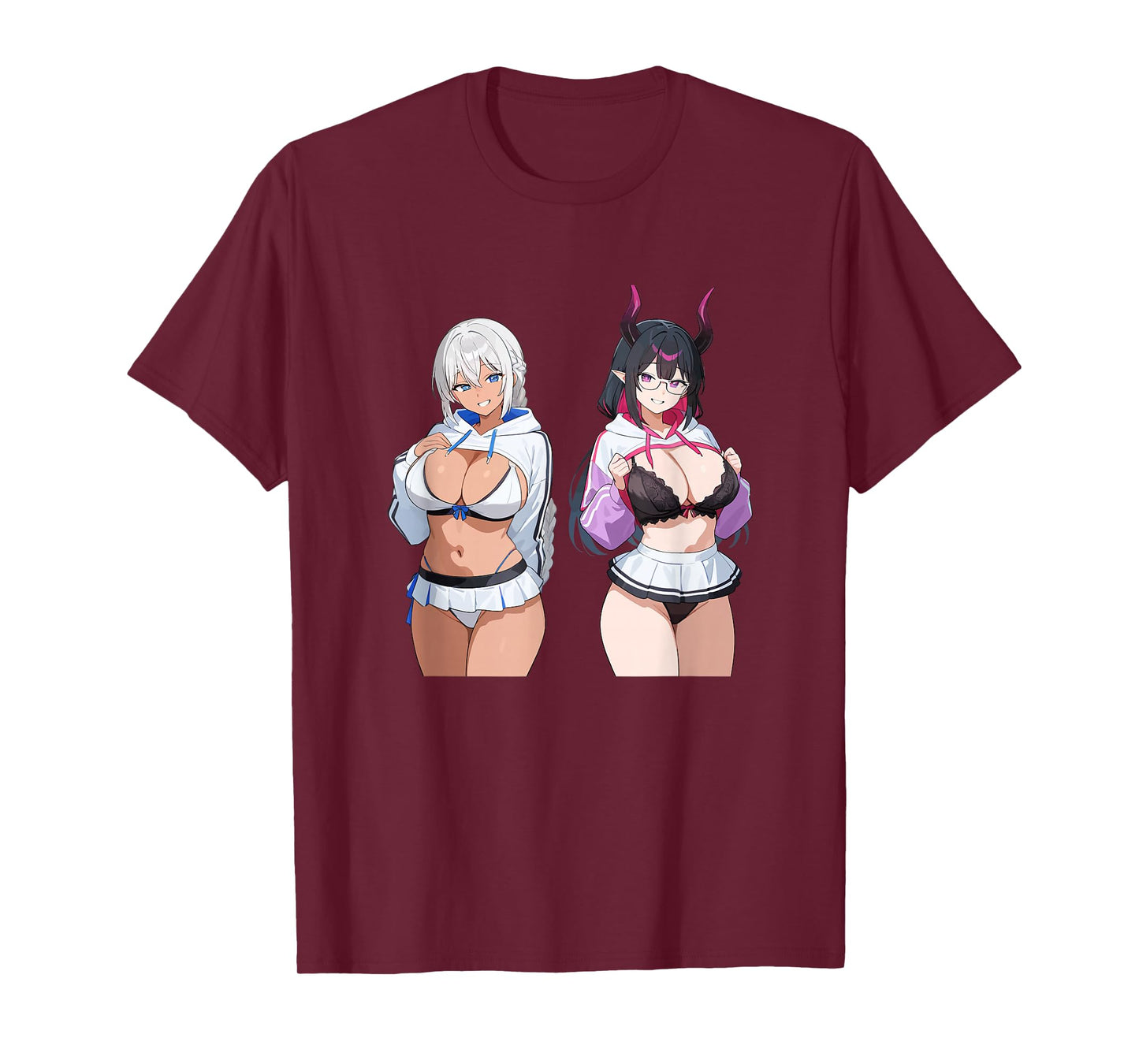 Waifu Sexy Anime Girl Horns Mini Skirt Japanese Retro Art T-Shirt