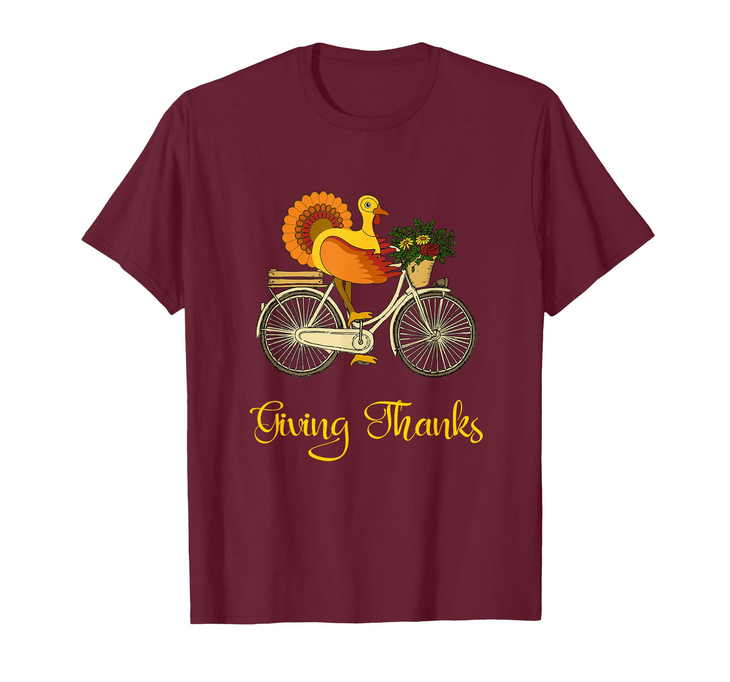 Giving Thanks Vintage Thanksgiving Turkey Riding Bicycle T-Shirt