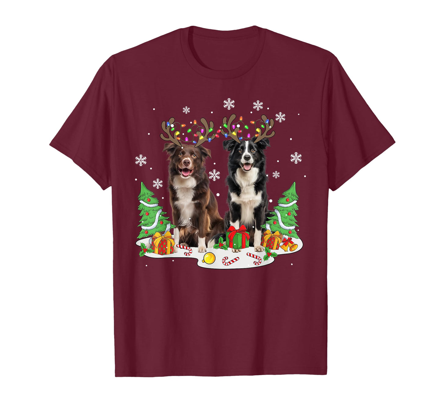 Border collie Dog Christmas lights Xmas Border collie dog T-Shirt for Men Women Kids
