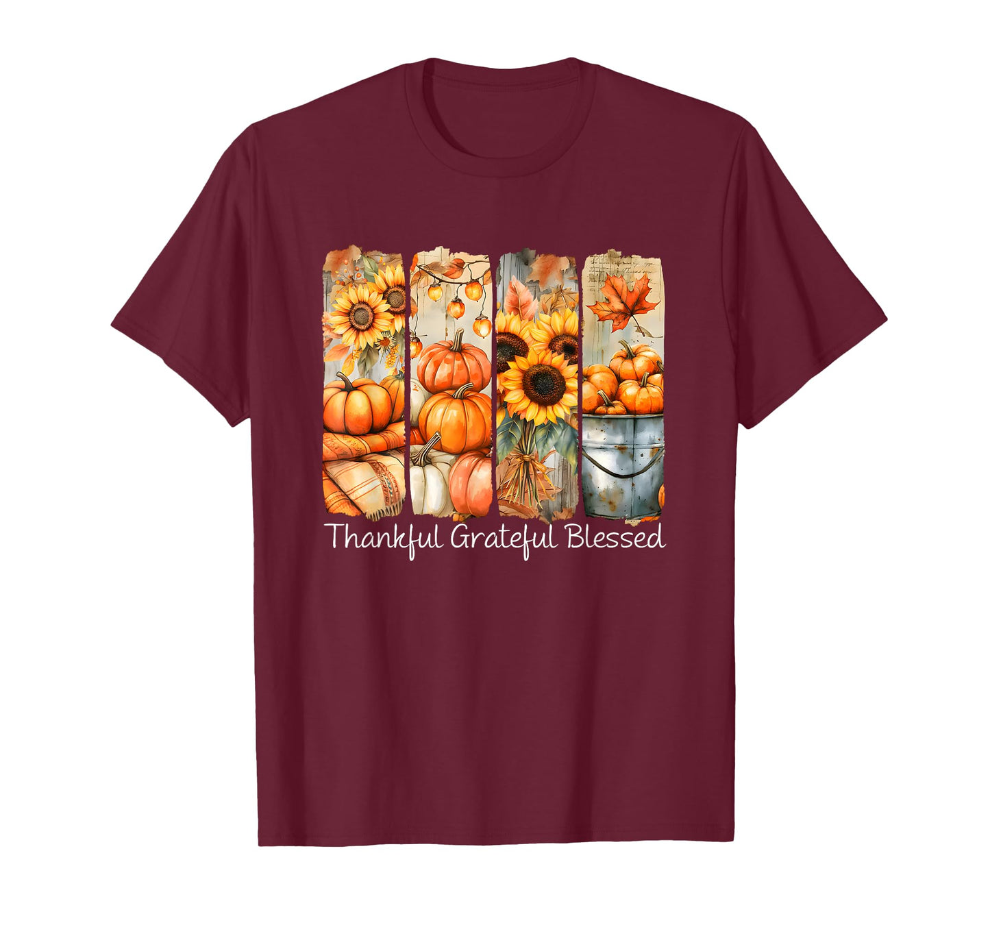 Thankful Grateful Blessed Fall Floral Pumpkin Thanksgiving T-Shirt
