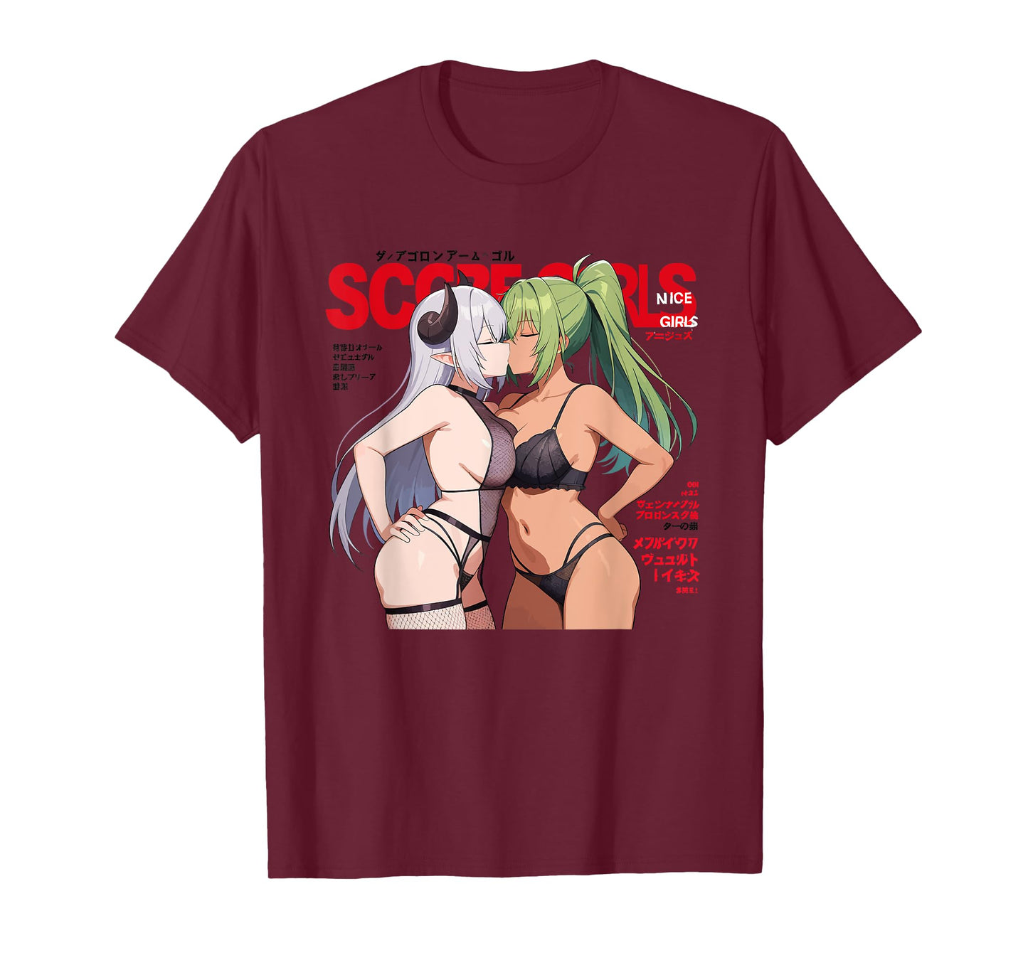 Waifu Sexy Anime Kissing Girls Horns Japanese Manga Style T-Shirt