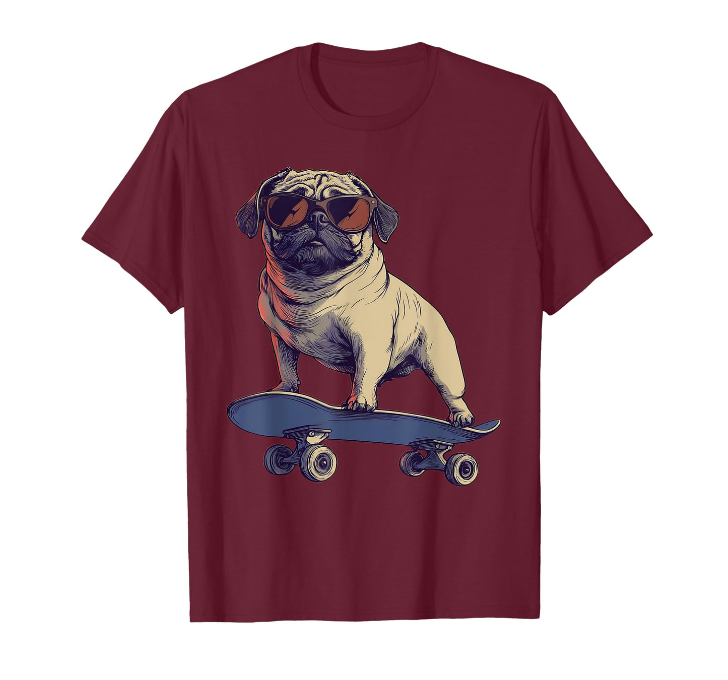 Funny Dog Pug On A Skateboard Skateboarding T-Shirt for Men Women Girls Kids