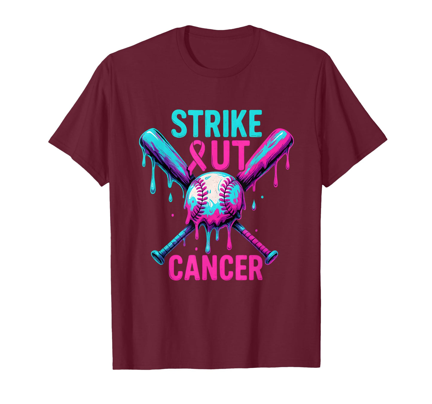 Strike Out Breast Cancer Baseball Drip Ice Cream Drip T-Shirt