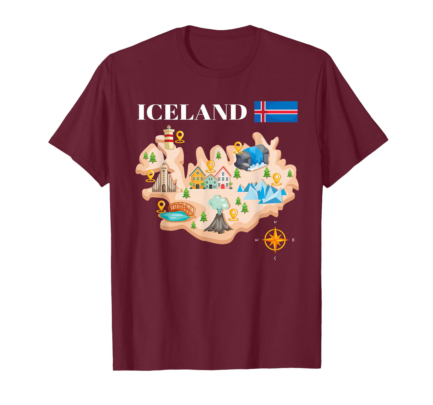 Iceland Map Souvenir Eyjafjallajokull Puffin Travel T-Shirt