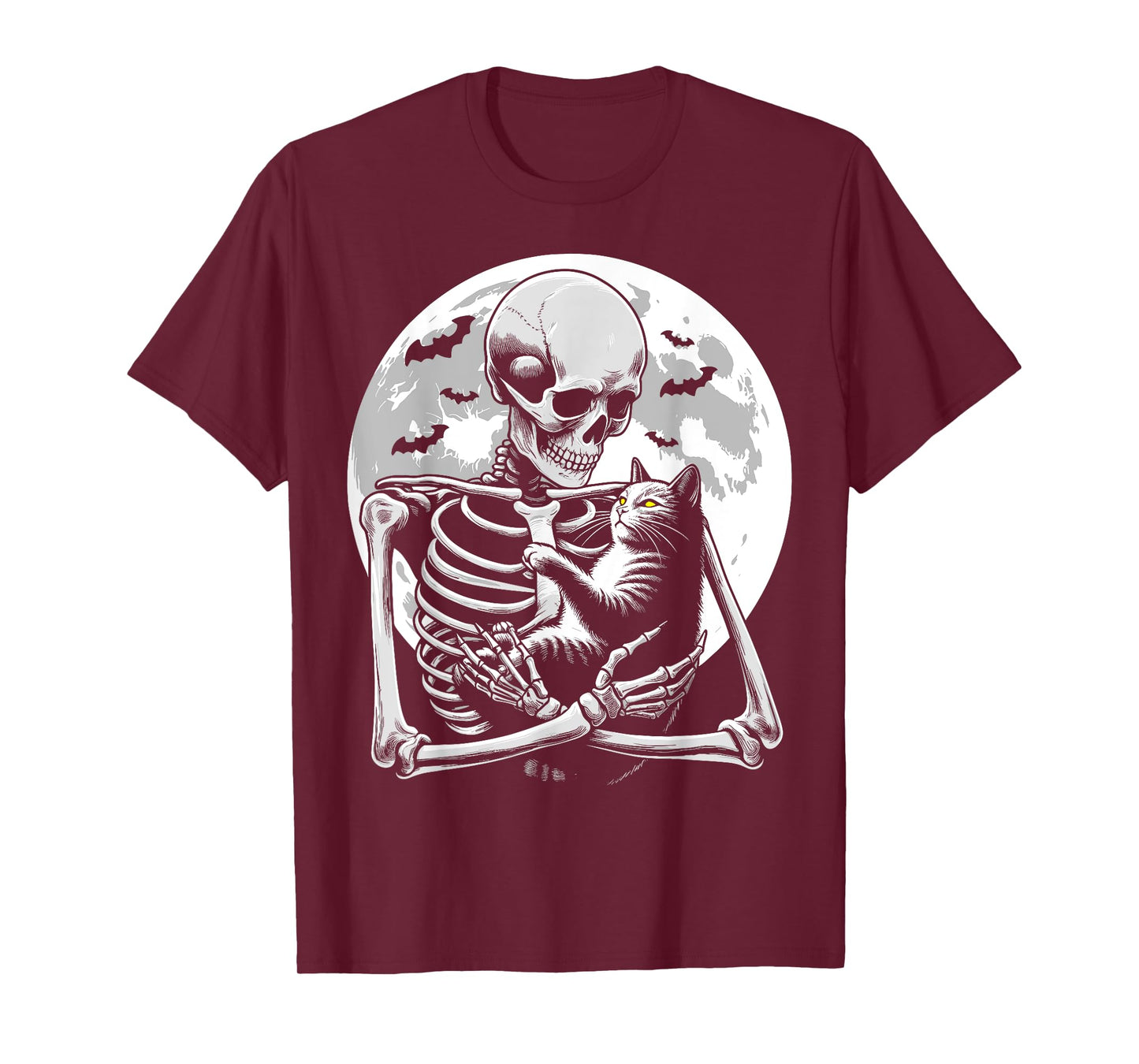 Cat skeleton Halloween skull skeleton holding cat Kitty moon Men Women Kids T-Shirt