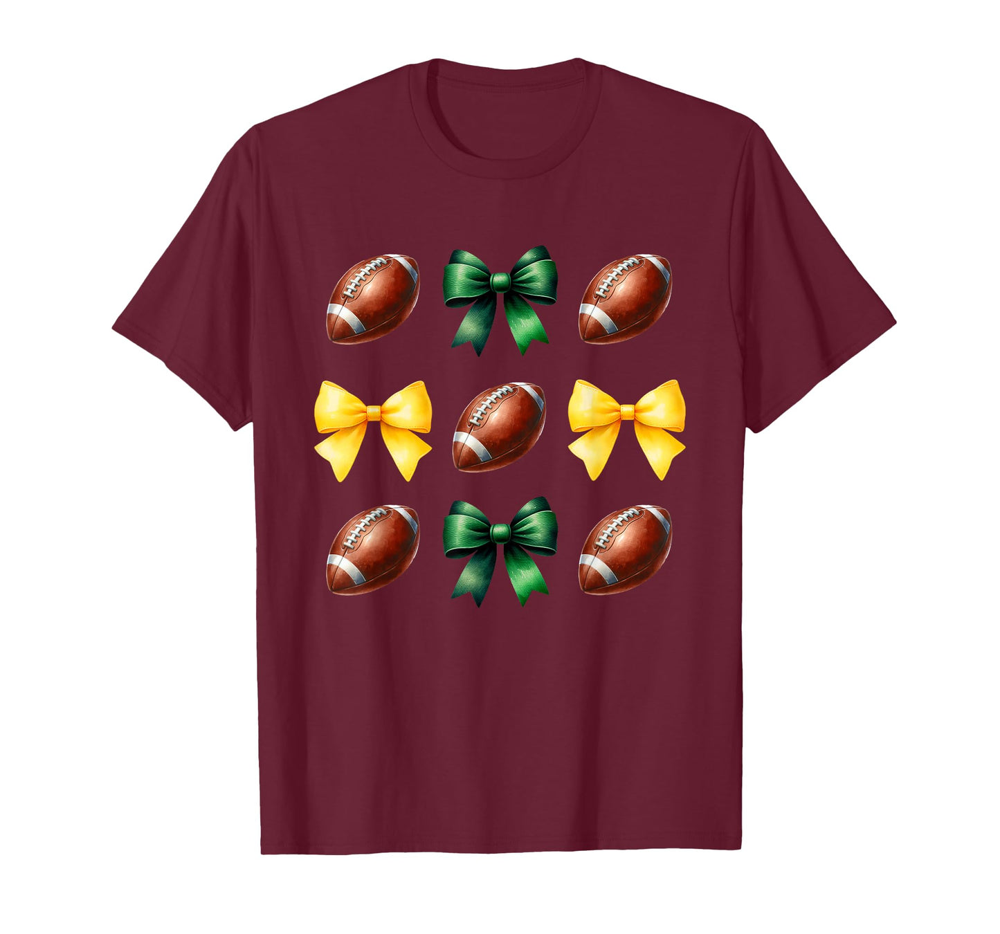 Green & Yellow Gold Footballs & Bows Fall Football Season T-Shirt