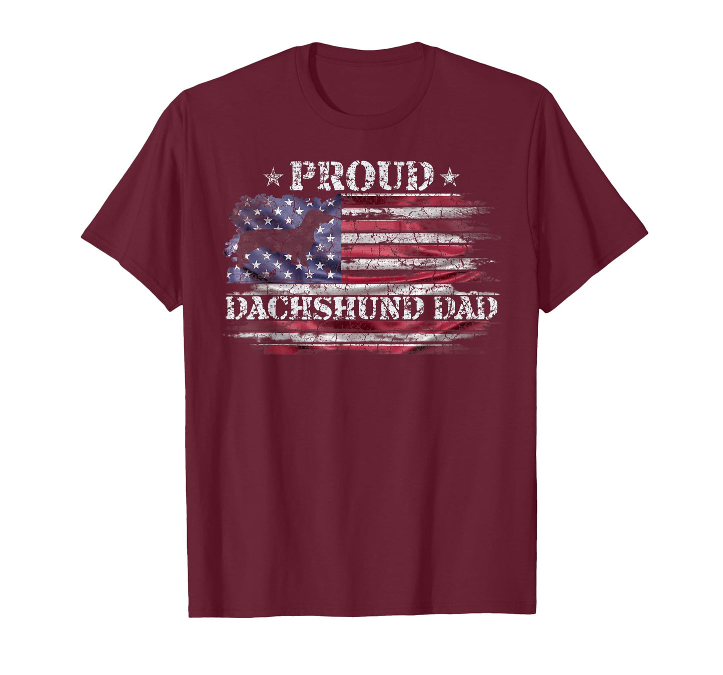Vintage USA American Flag Dachshund Dog Dad Doxie Silhouette T-Shirt
