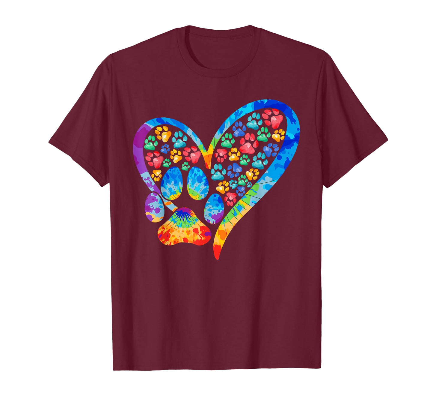 Tie Dye Love Dog Paw Print Heart Animal Lover T-Shirt