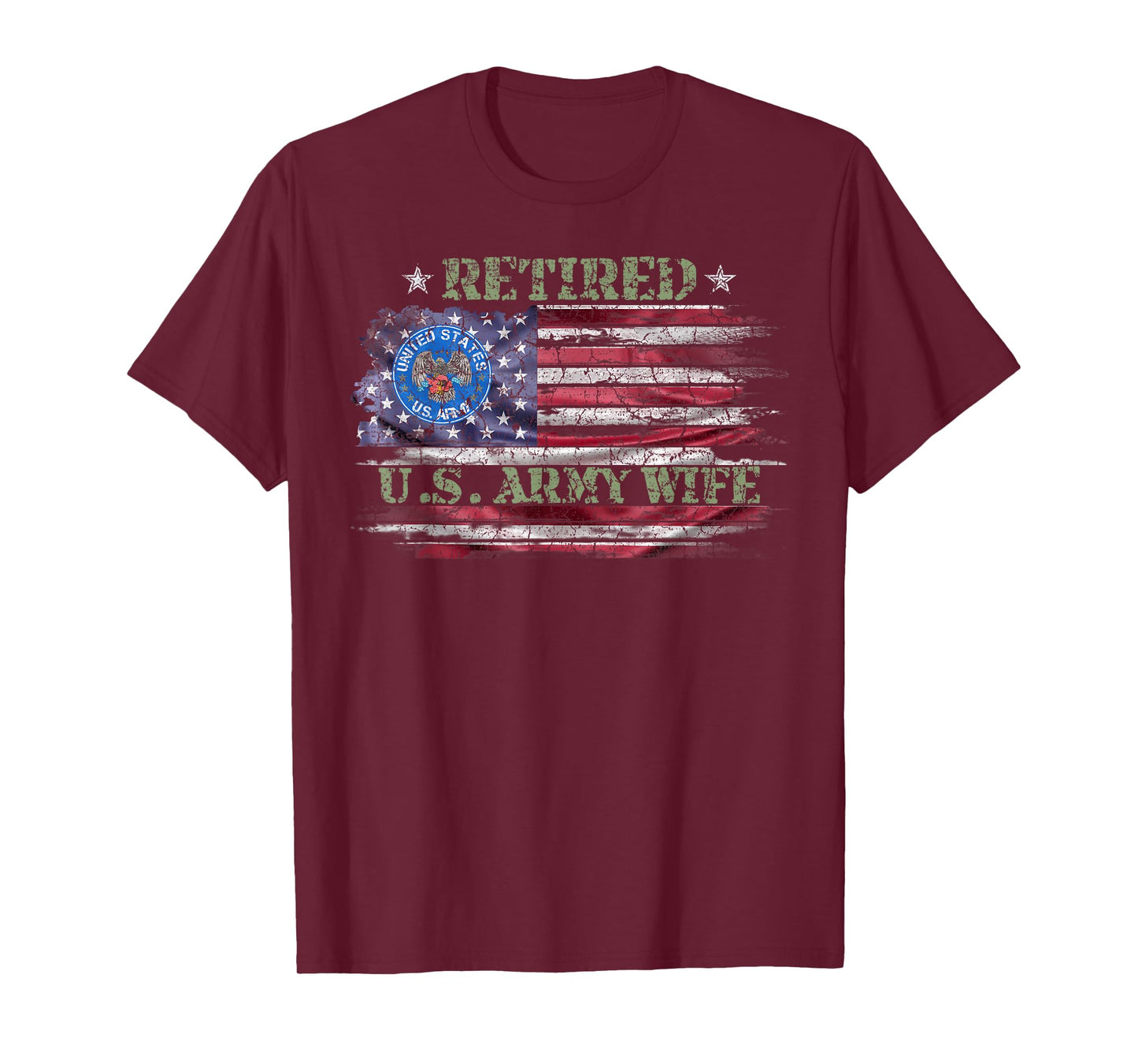 Vintage USA American Flag Proud Retired US Army Veteran Wife T-Shirt