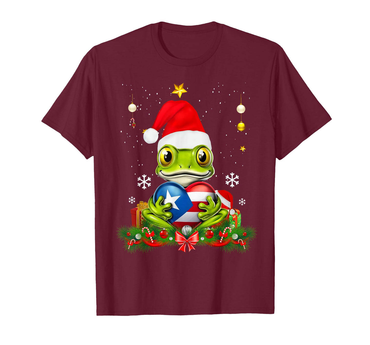 Patriotic Puerto Rico Flag Frog Tree Christmas Puero Rican T-Shirt