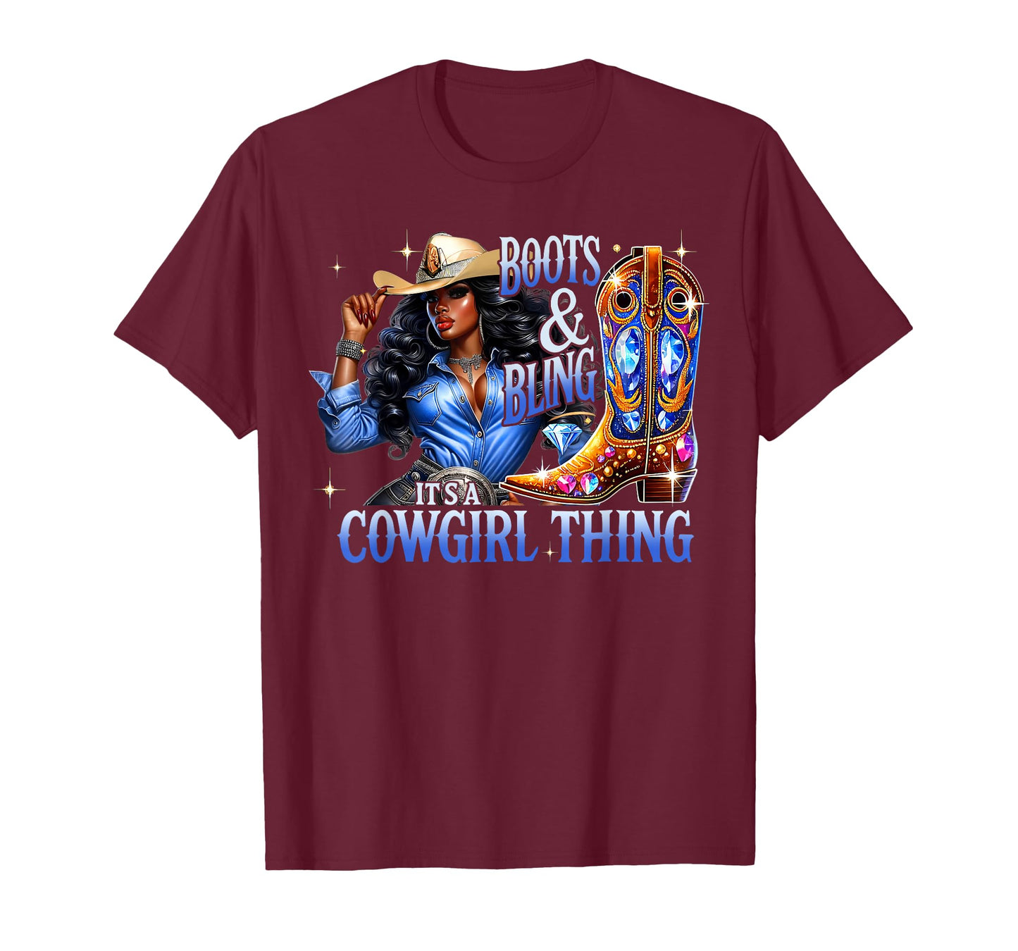 Retro Black Cowgirl Boots & Bling Its A Cowgirl Thing Women T-Shirt