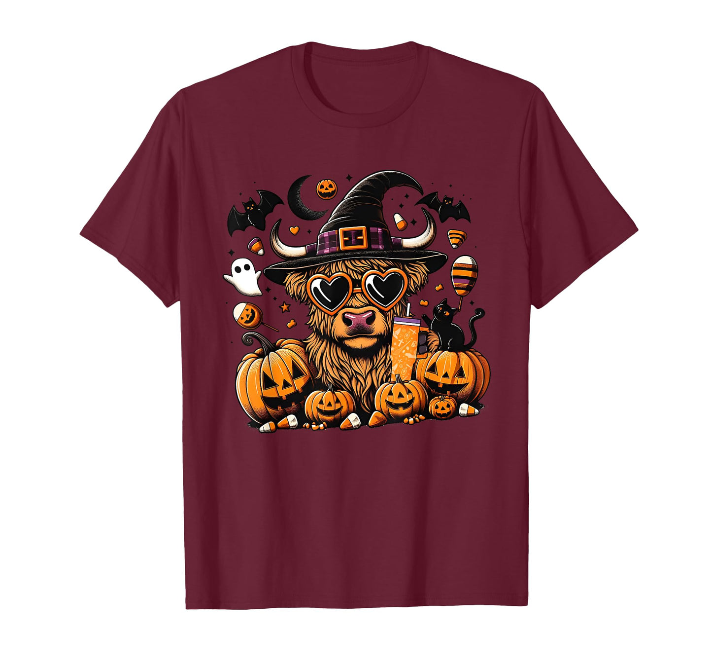 Halloween Highland Cow , Cute Witch Spooky Halloween Cow T-Shirt