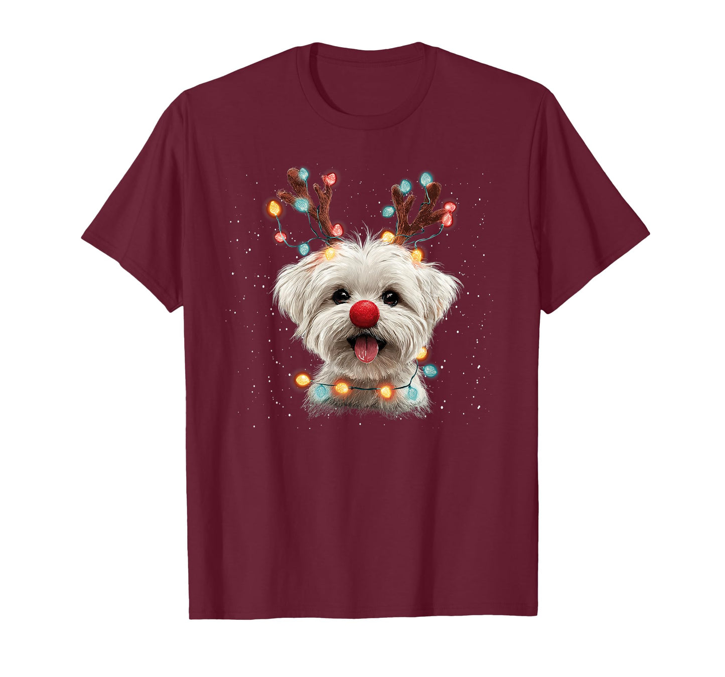Cute Maltese Dog Reindeer Christmas T-Shirt